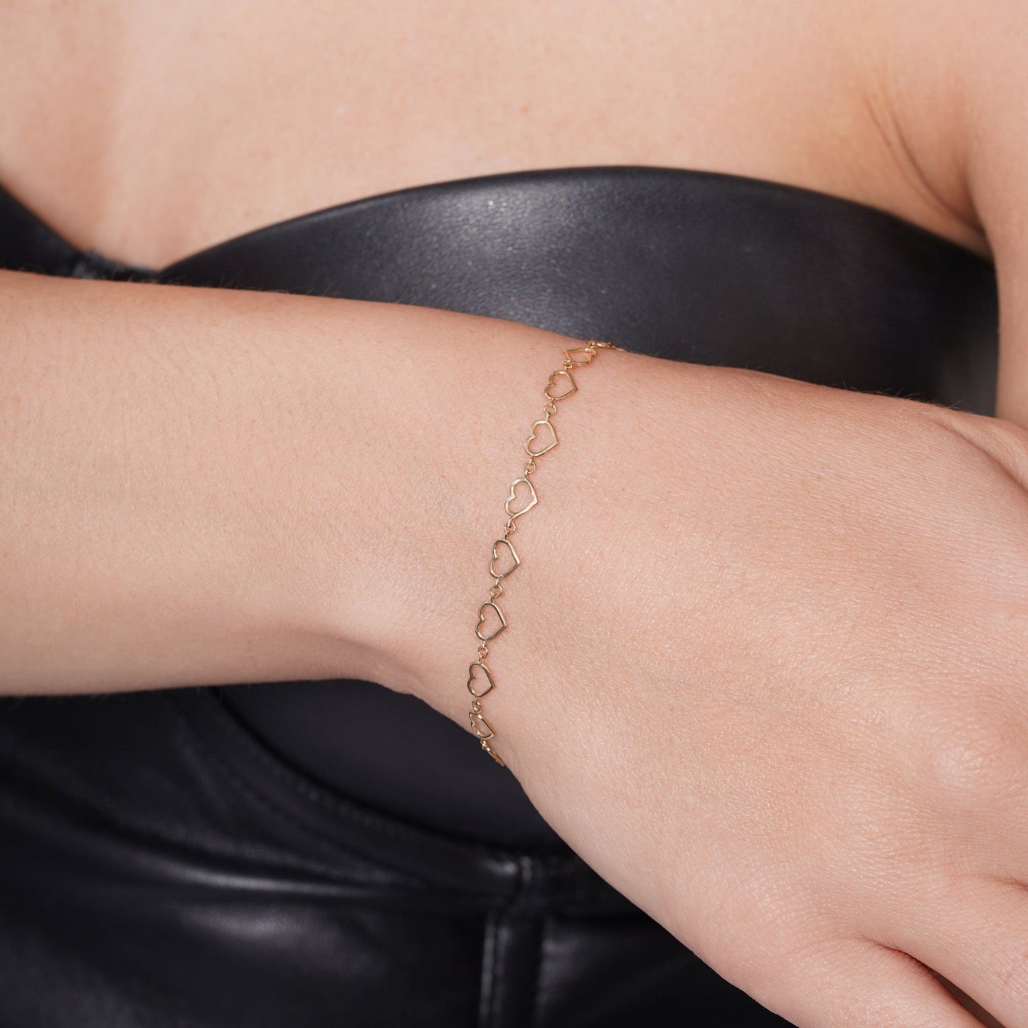 14 Karat Yellow Gold Multi Heart Charms Adjustable Bracelet