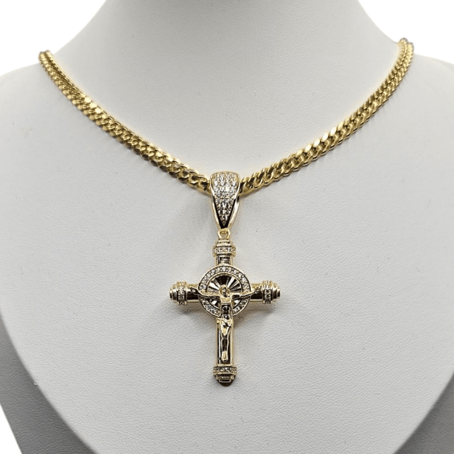 14K Gold Plated Silver 925 Jesus Pendant and 24" Cuban Chain