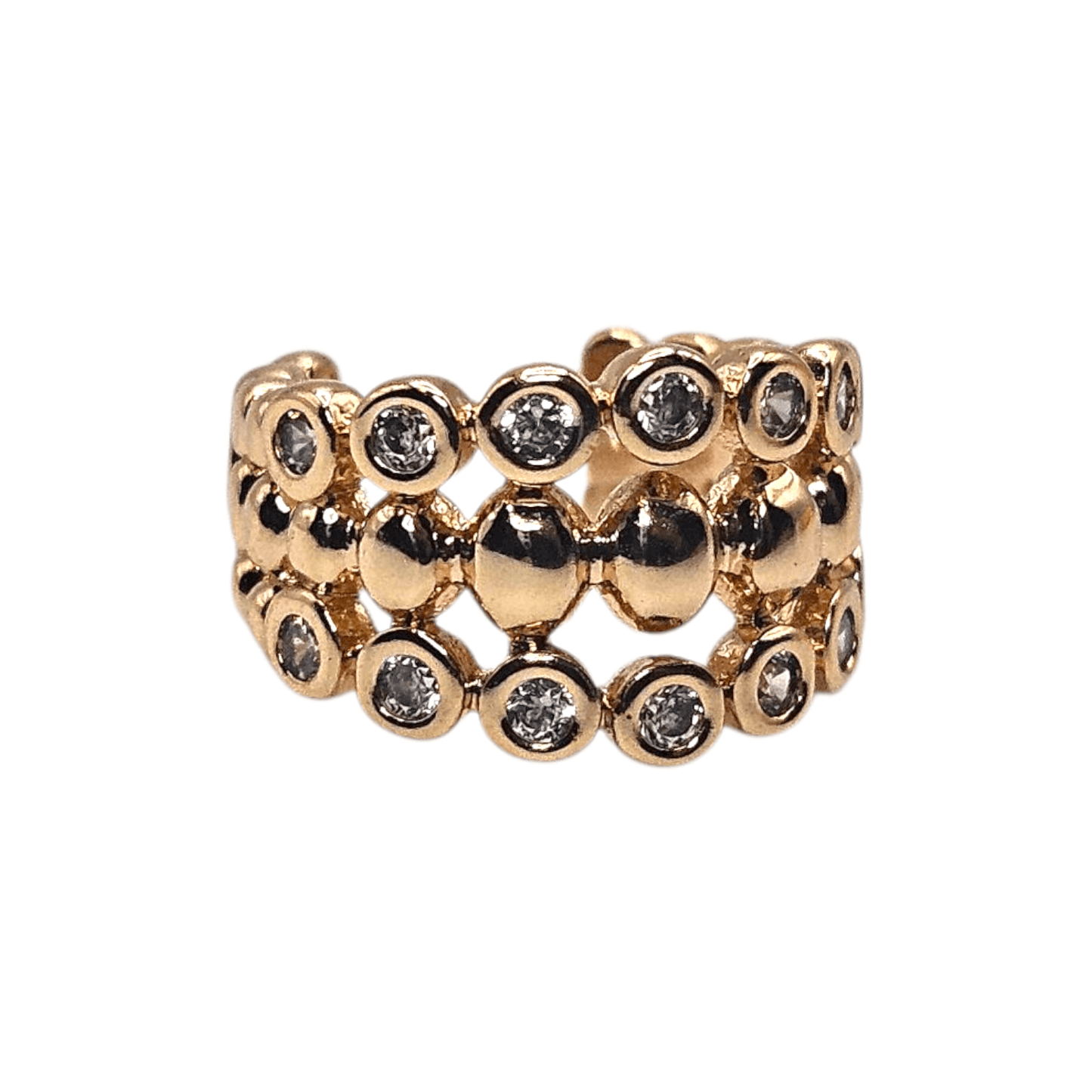 18K Gold Plated Ear Cuff with Pearls and Cubic Zirconia Stones Adjustable - One Piece