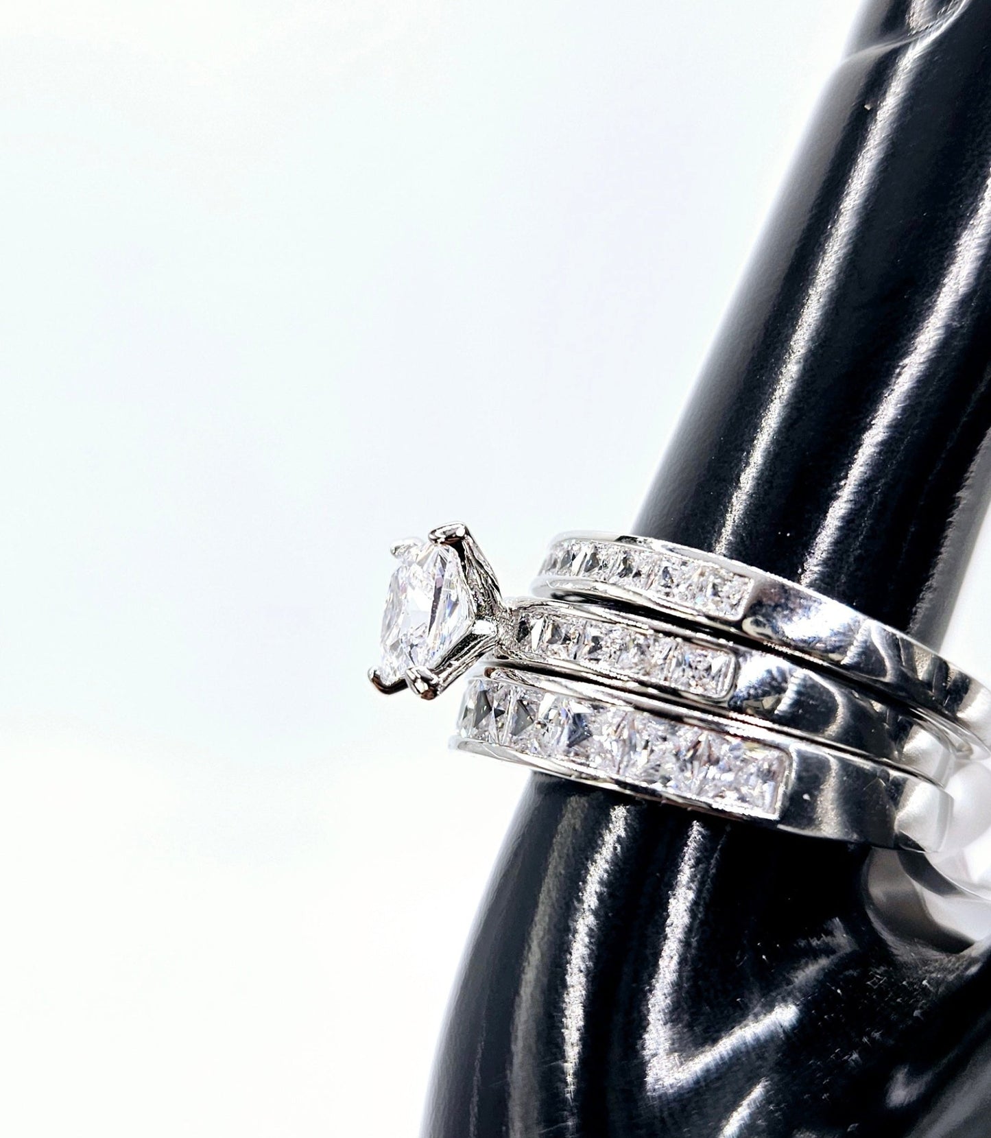 3pc Wedding Ring Cushion Cut Silver 925 Set