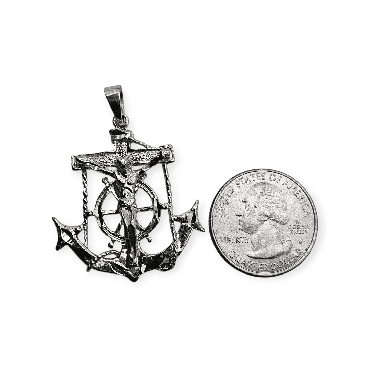 .925 Silver Anchor Crucifix Pendant Diamond Cut