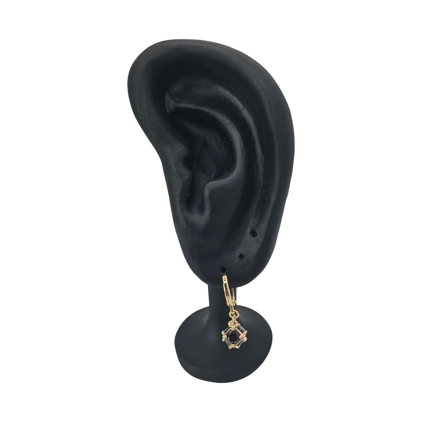 Black Ball Charm Cubic Zirconia Stones Hoop Earrings 14k Gold Plated