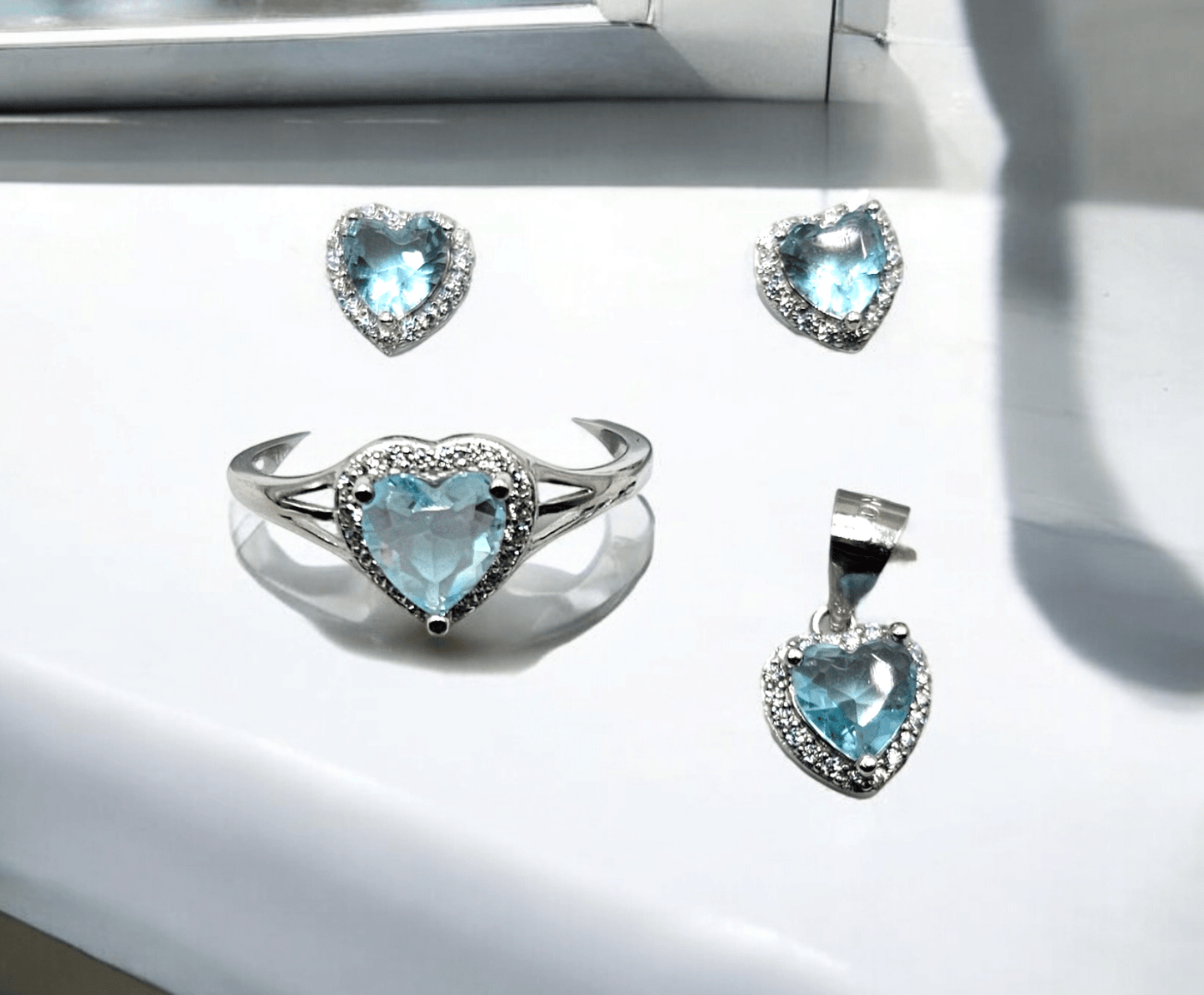 Blue Heart Design Style 3 - pc Silver Jewelry Sets