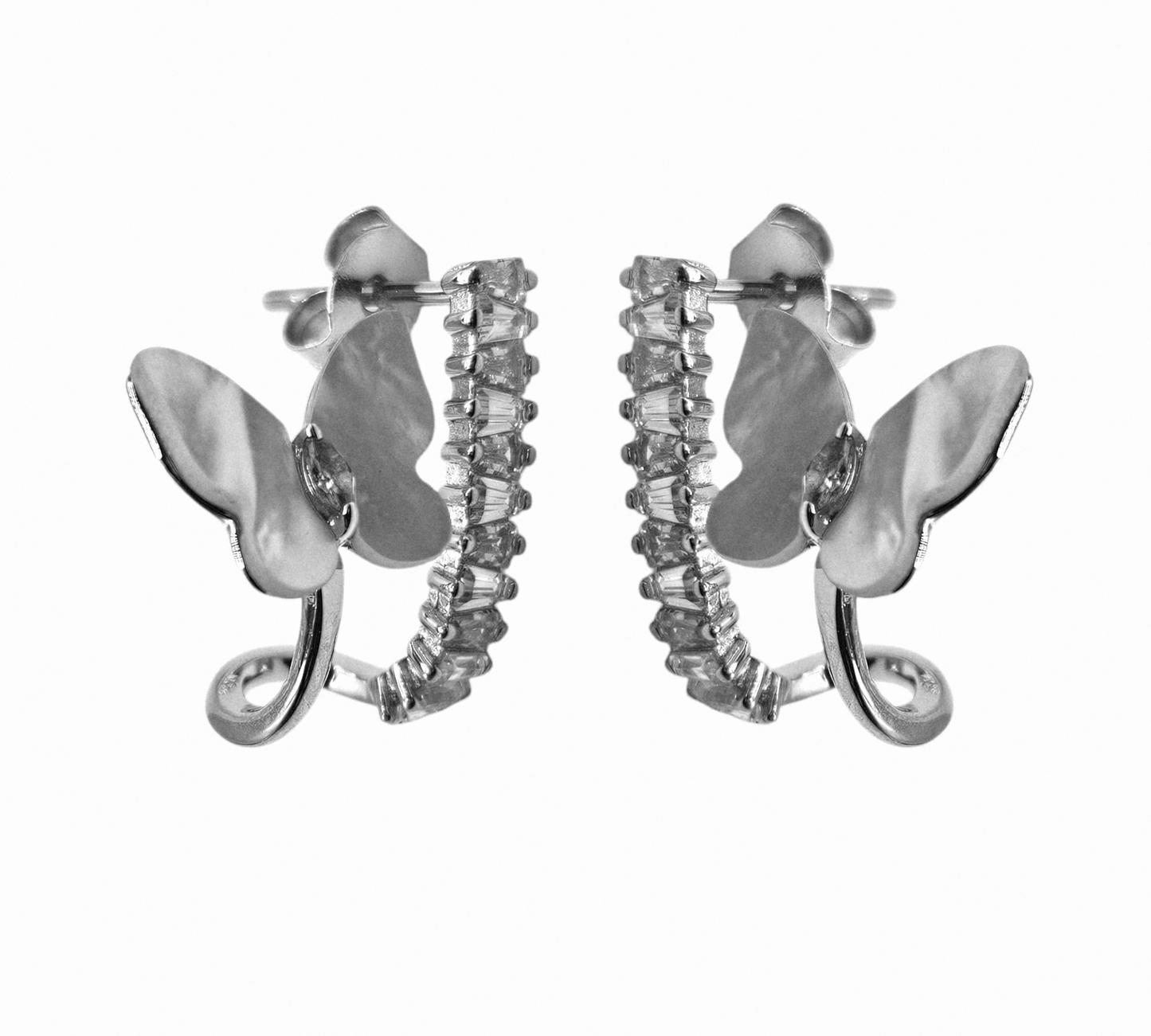 Butterfly Stud Cuff Earrings with Cubic Zirconia