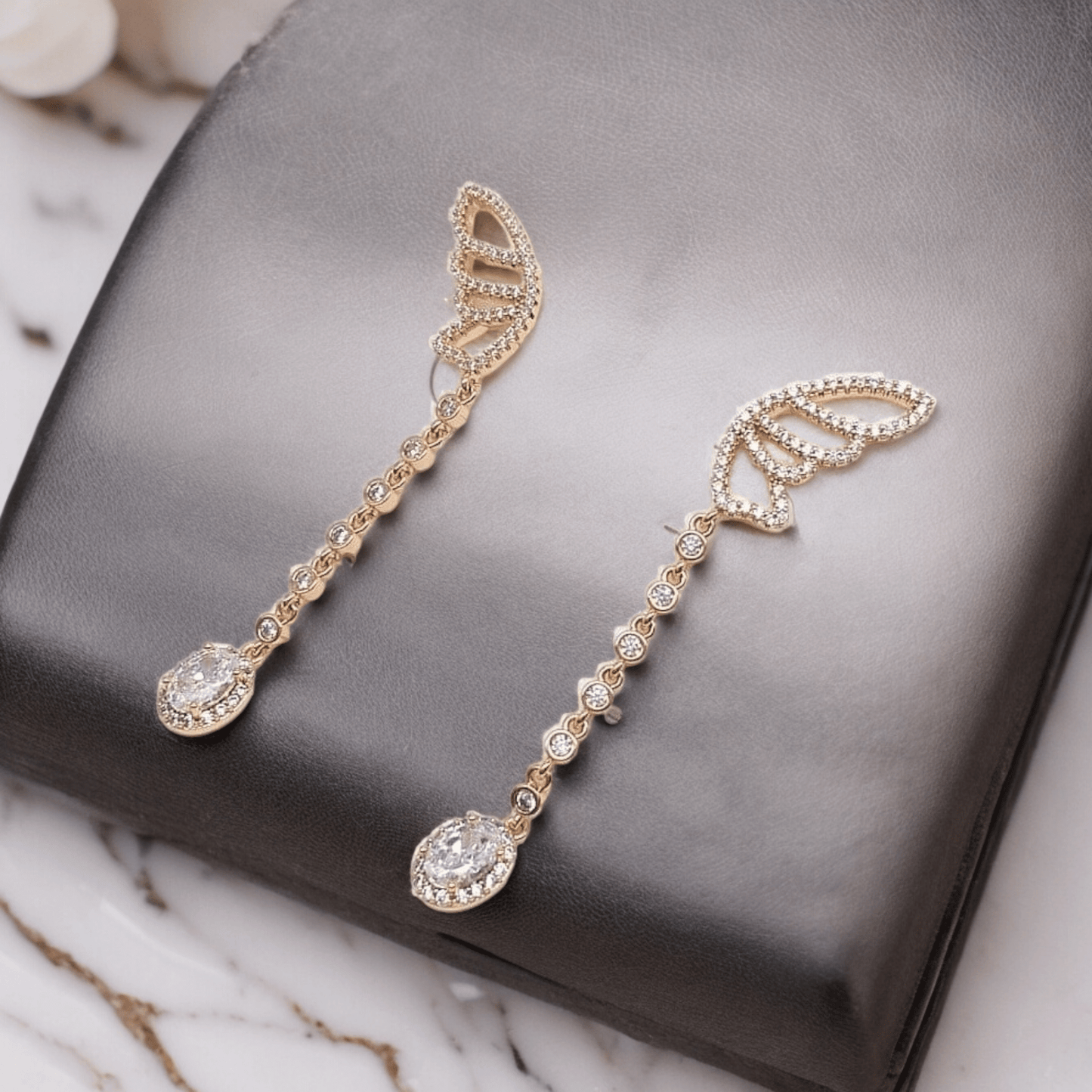 Butterfly White CZ 18k Gold Plated Earrings