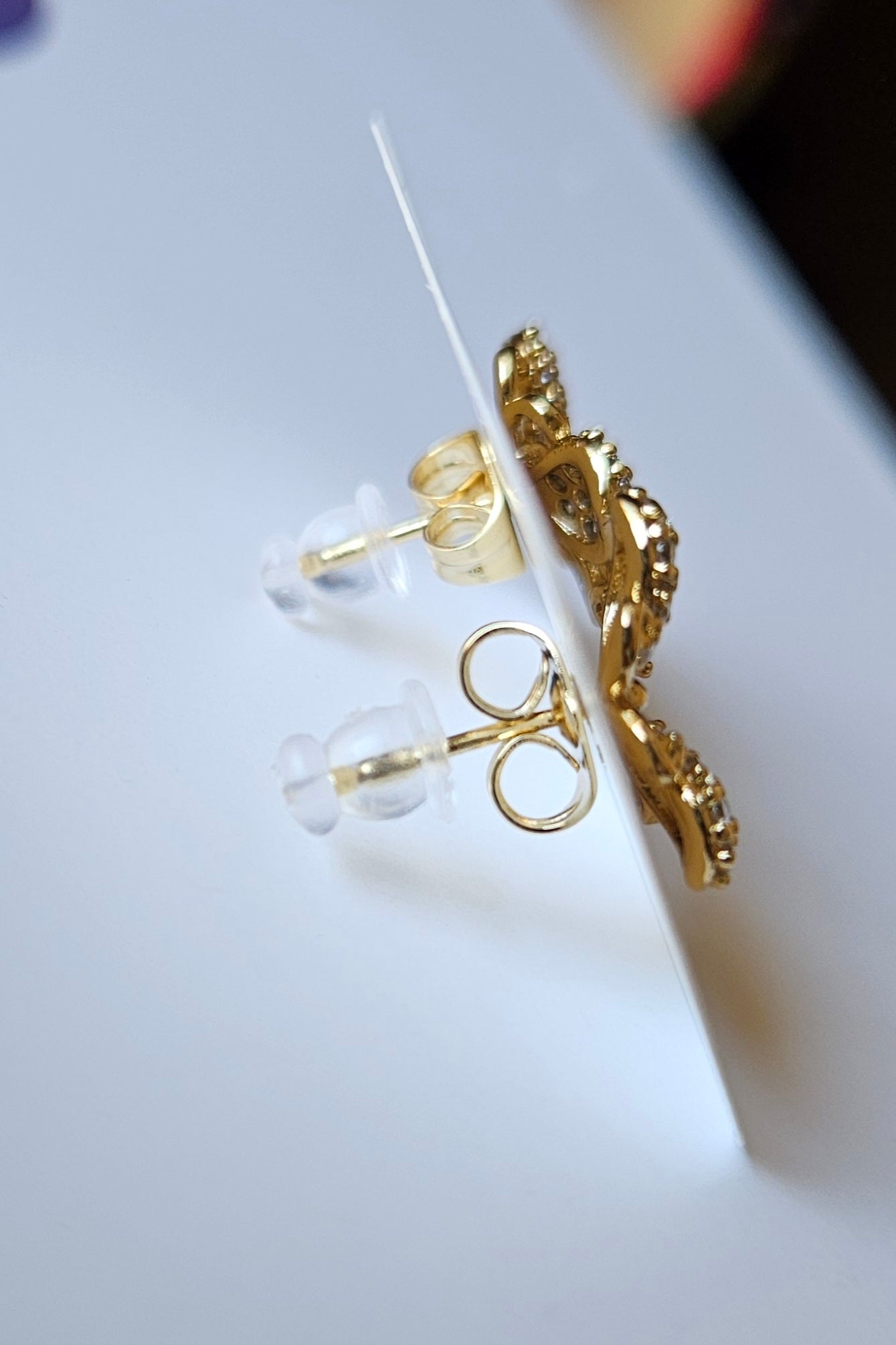 Butterfly with White CZ in 14k Gold Plated Stud Earrings
