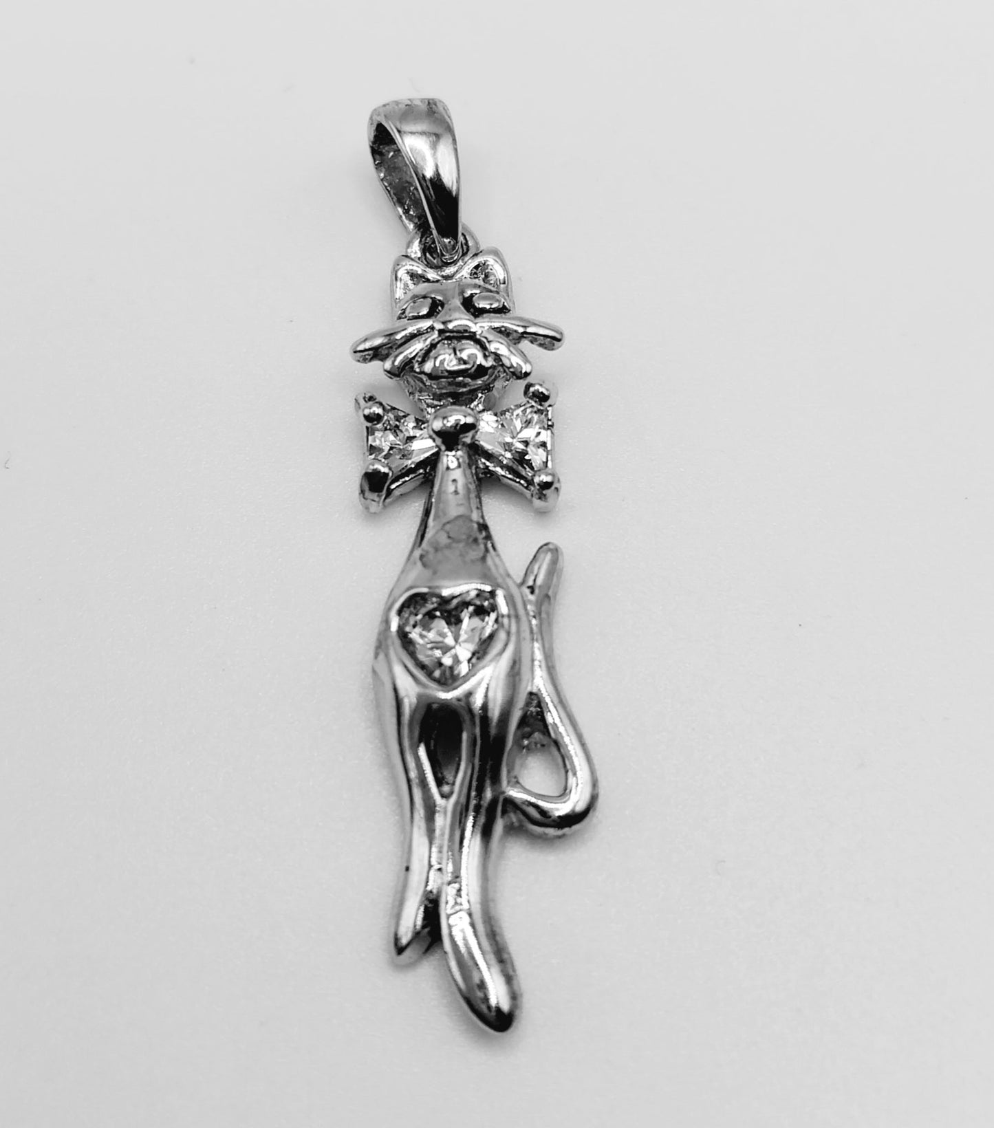 Cat with Bowtie Pendant Silver 925 and CZ