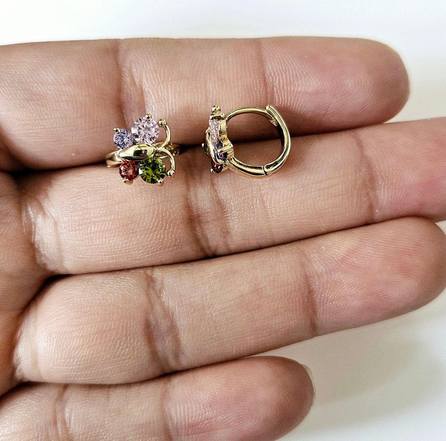 Colorfull Butterfly Cubic Zirconia in 14k Gold Plated Hoop Earrings