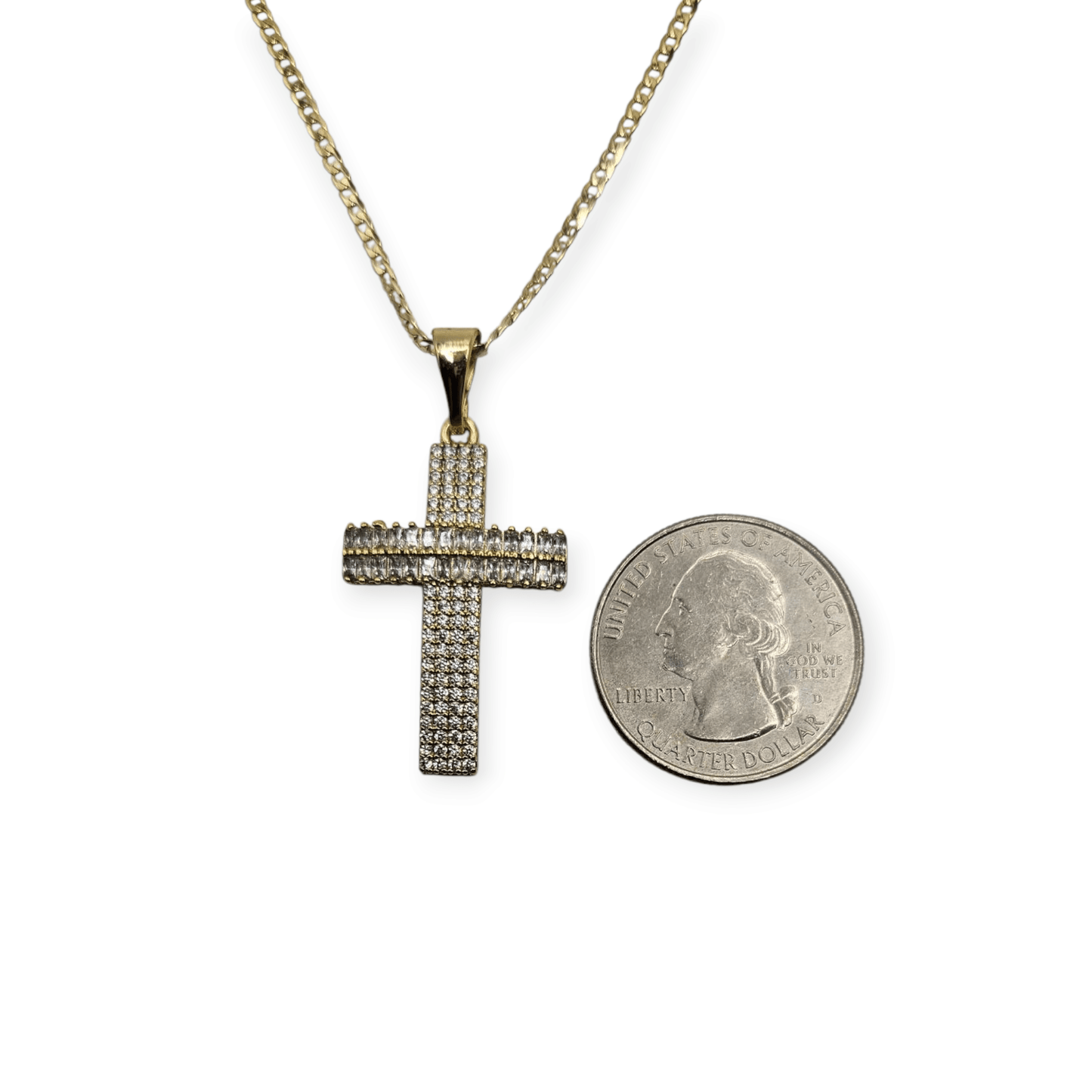 Cross 14K Gold Plated Necklace 19in Cuban Style Chain