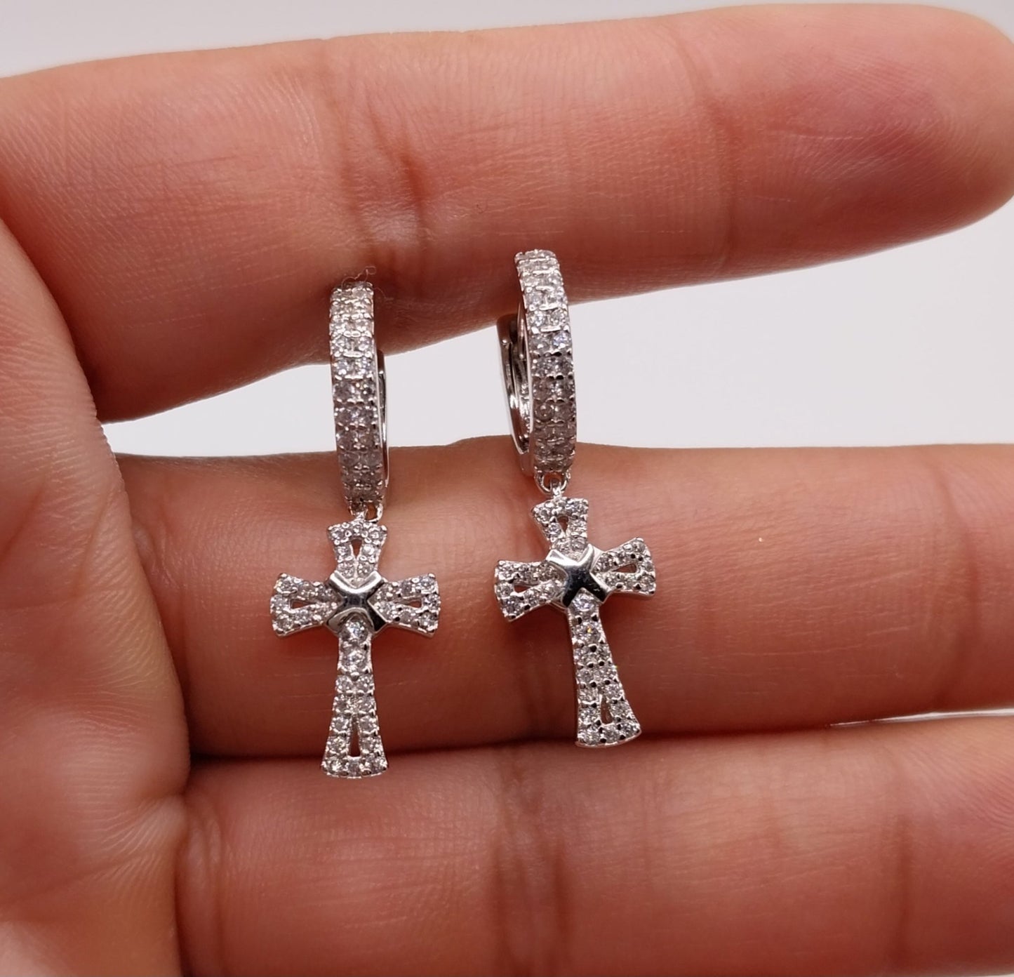 Cross Hoop Earrings with Cubic Zirconia