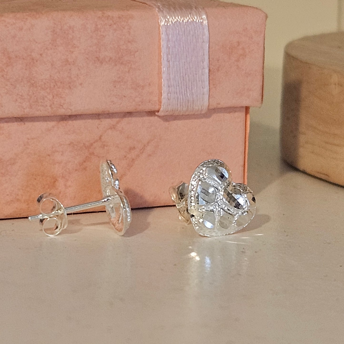 Cushion Heart Nugget Stud Earrings Silver 925