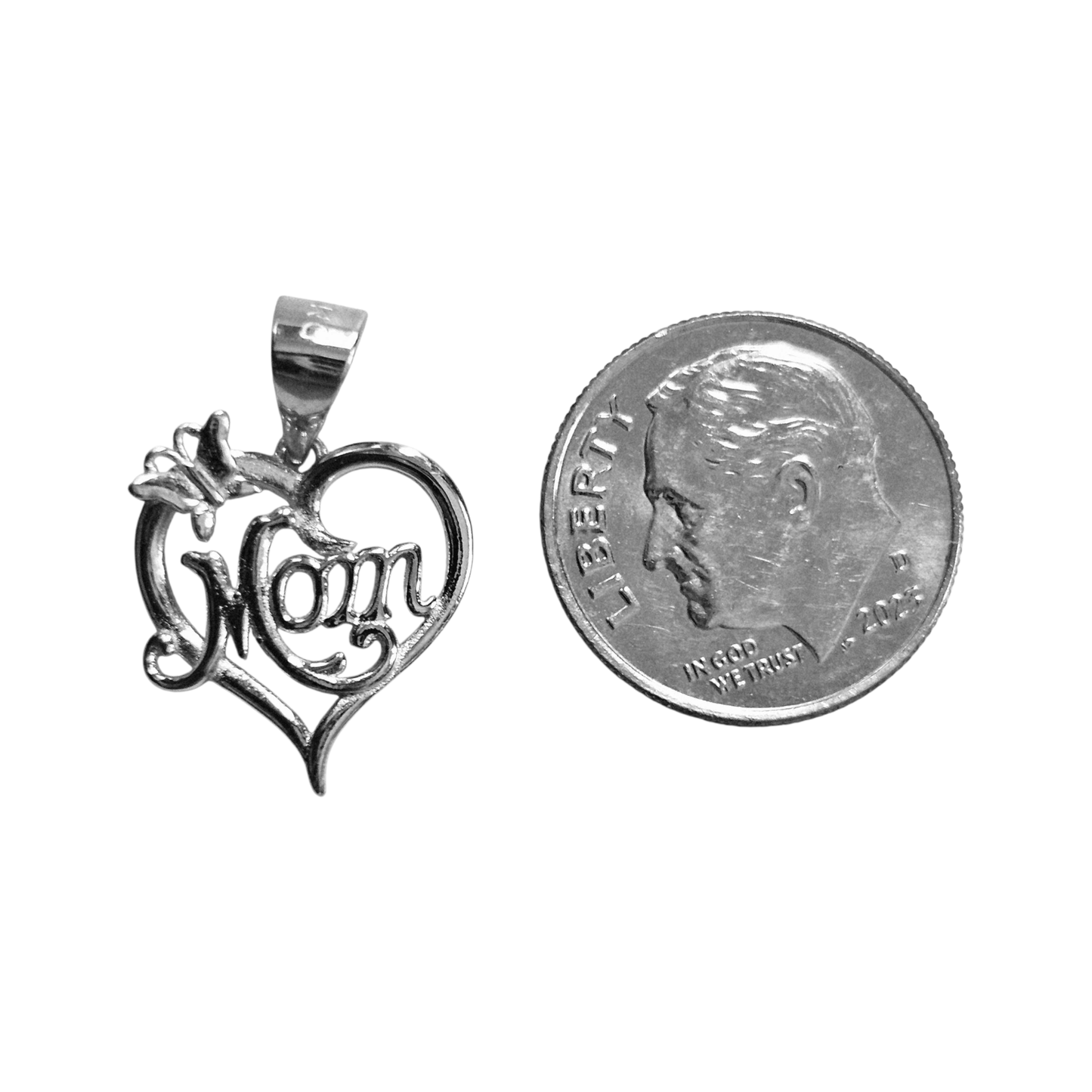 Dainty Heart Shape MOM Silver 925 Pendant with Cubic Zirconia