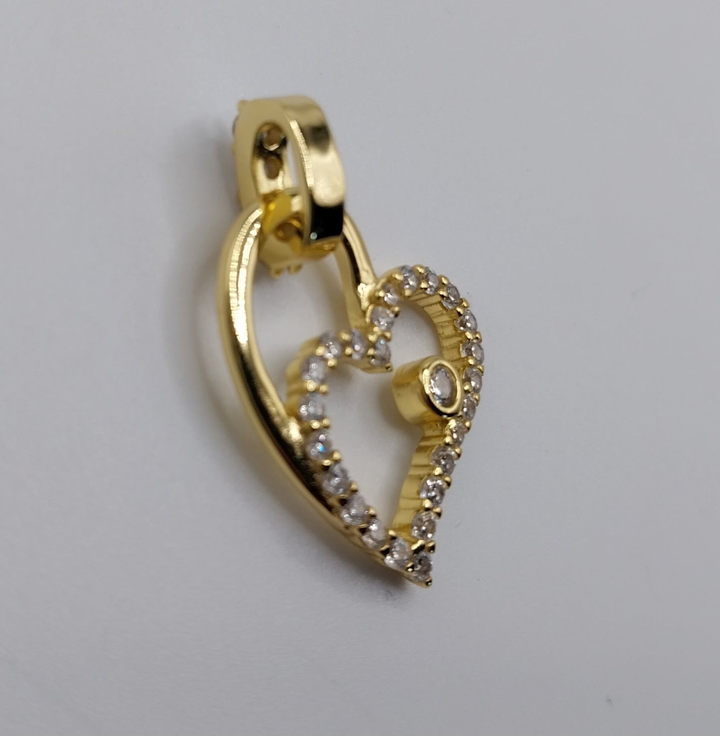 Double Heart Pendant Silver 925 Gold Plated with Cubic Zirconia