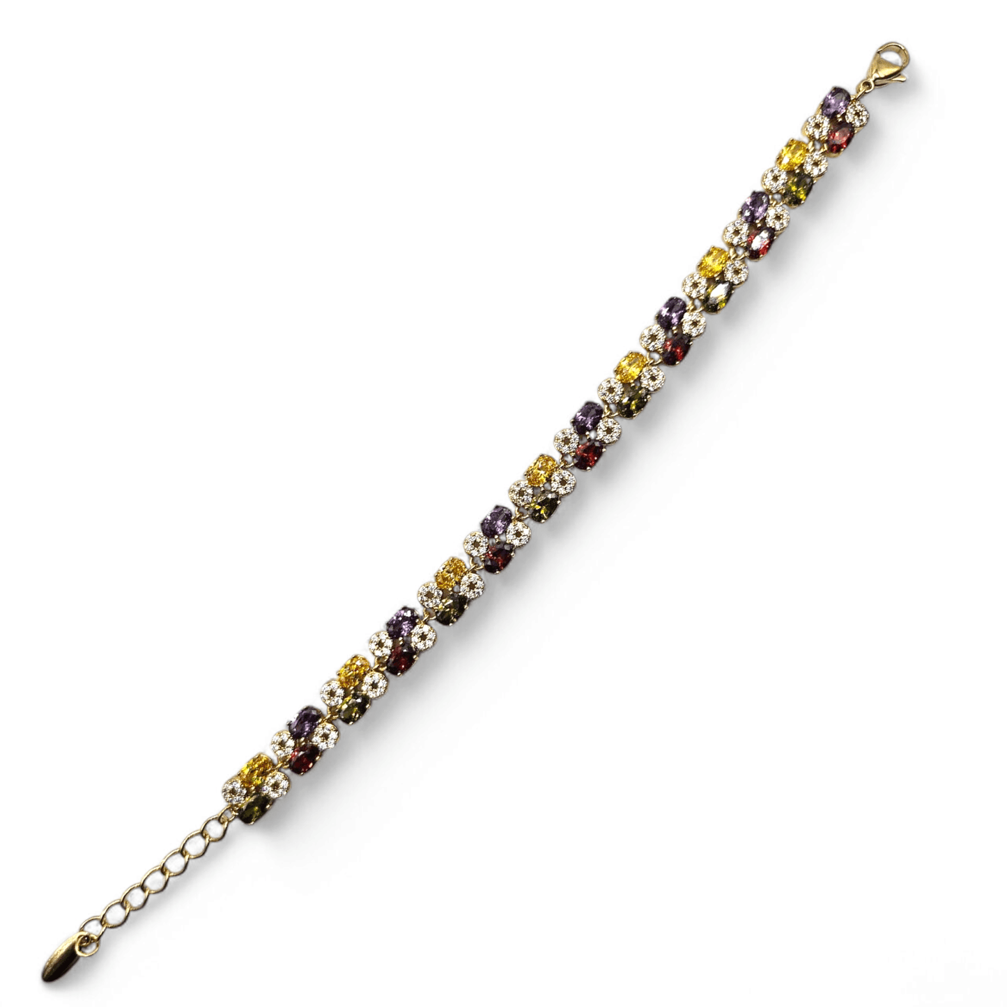 Elegant Colorful Cubic Zirconia Bracelet 14K Gold Plated