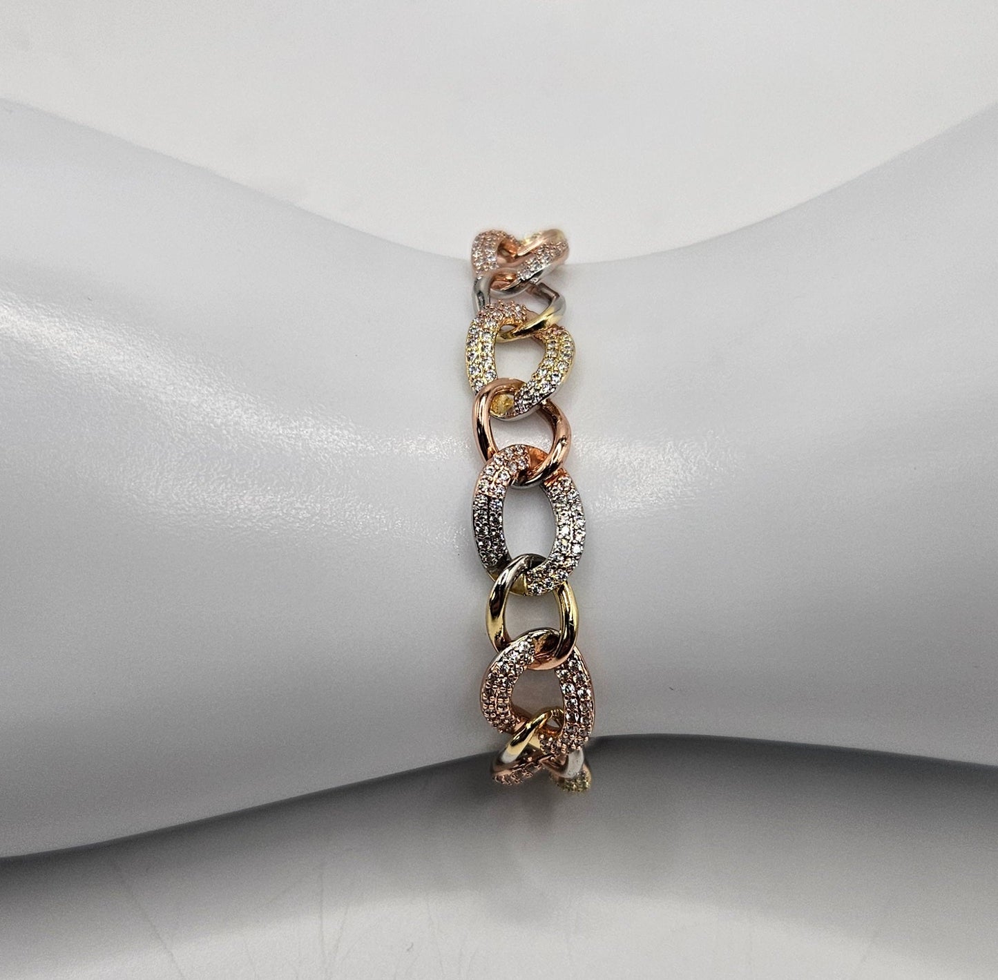 Fancy Link Fashion Tricolor Gold Plated Bracelet