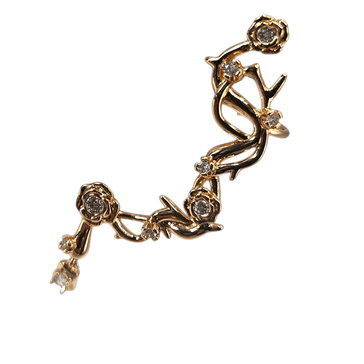 Flower 18K Gold Plated Ear Cuff with Pearls and Cubic Zirconia Stones Adjustable - One Piece