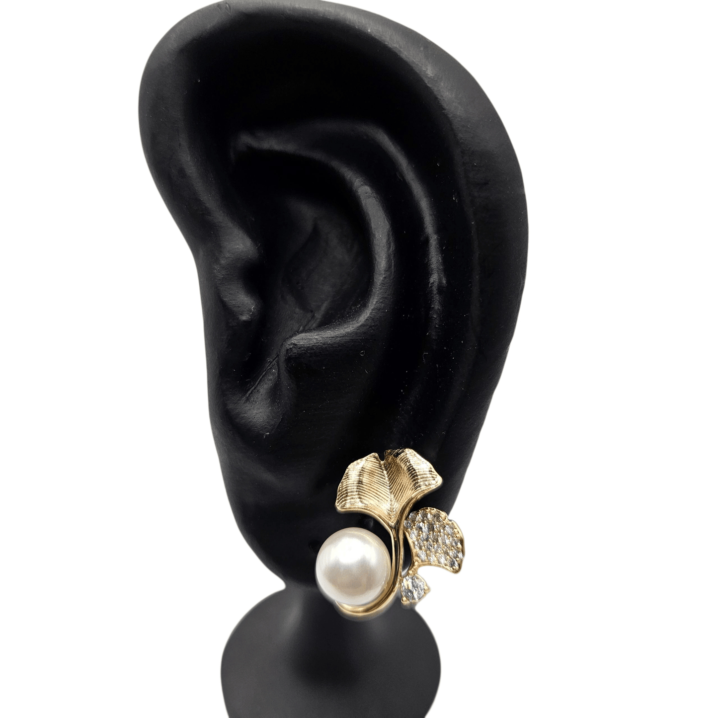 Flower and Pearl Stud Earrings 14k Gold Plated