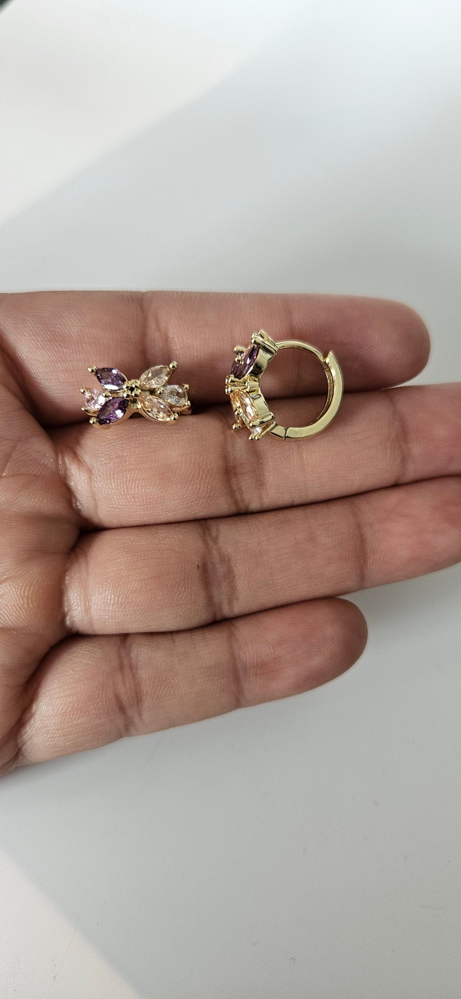 Flower Colorful Cubic Zirconia in 14k Gold Plated 15mm Hoop Earrings