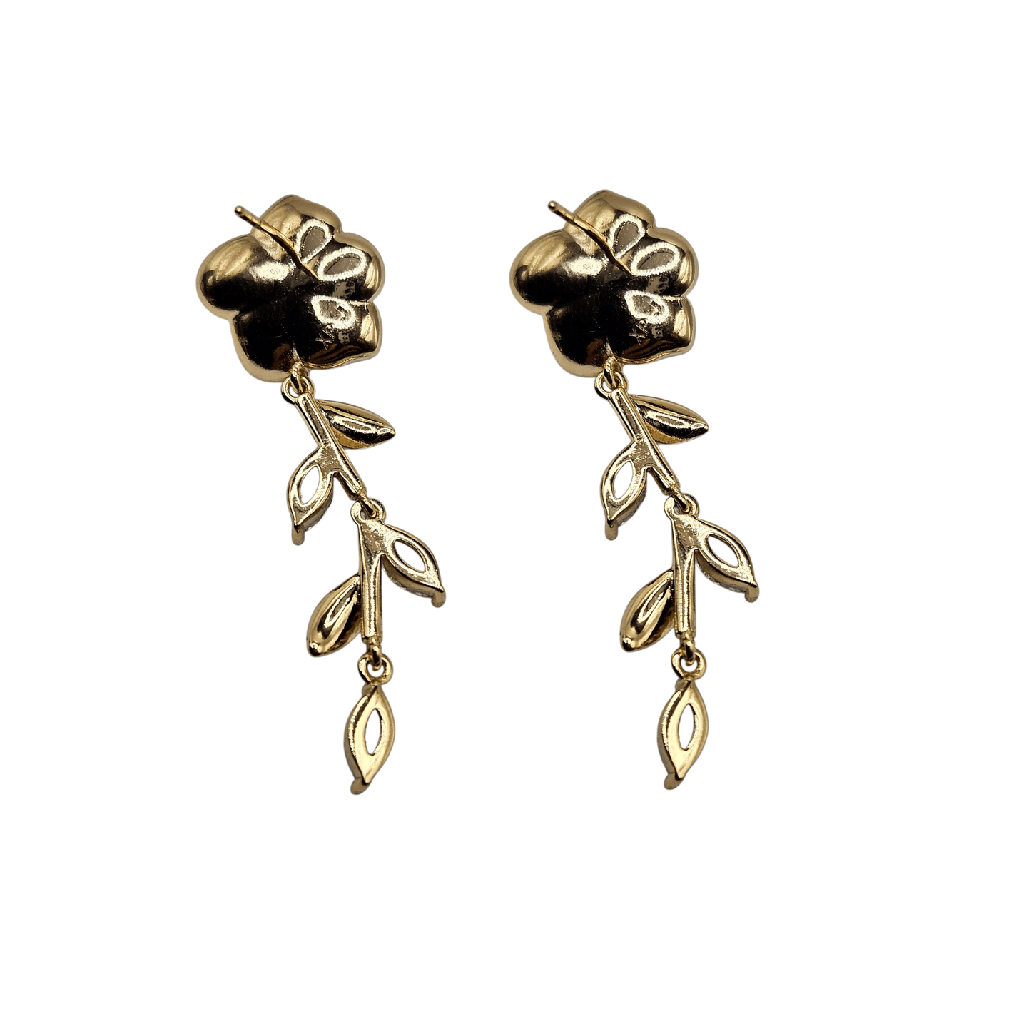 Flower Dangling Stud Earrings 14k Gold Plated