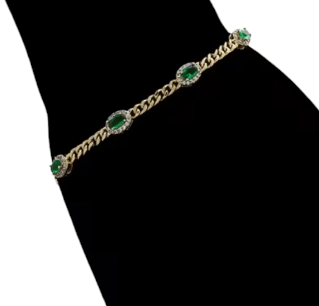 Green CZ Stones 14K Gold Plated Bracelet