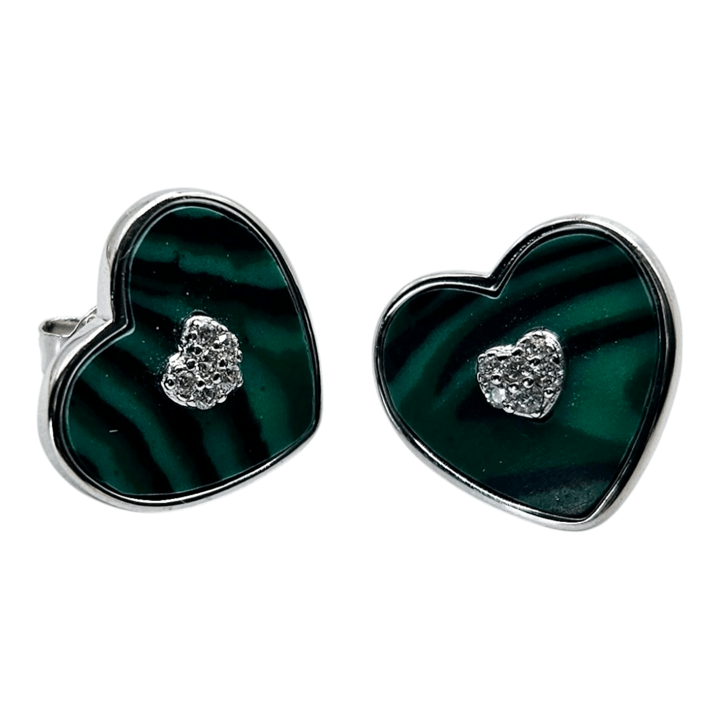 Green Double Heart Silver 925 Stud Earrings