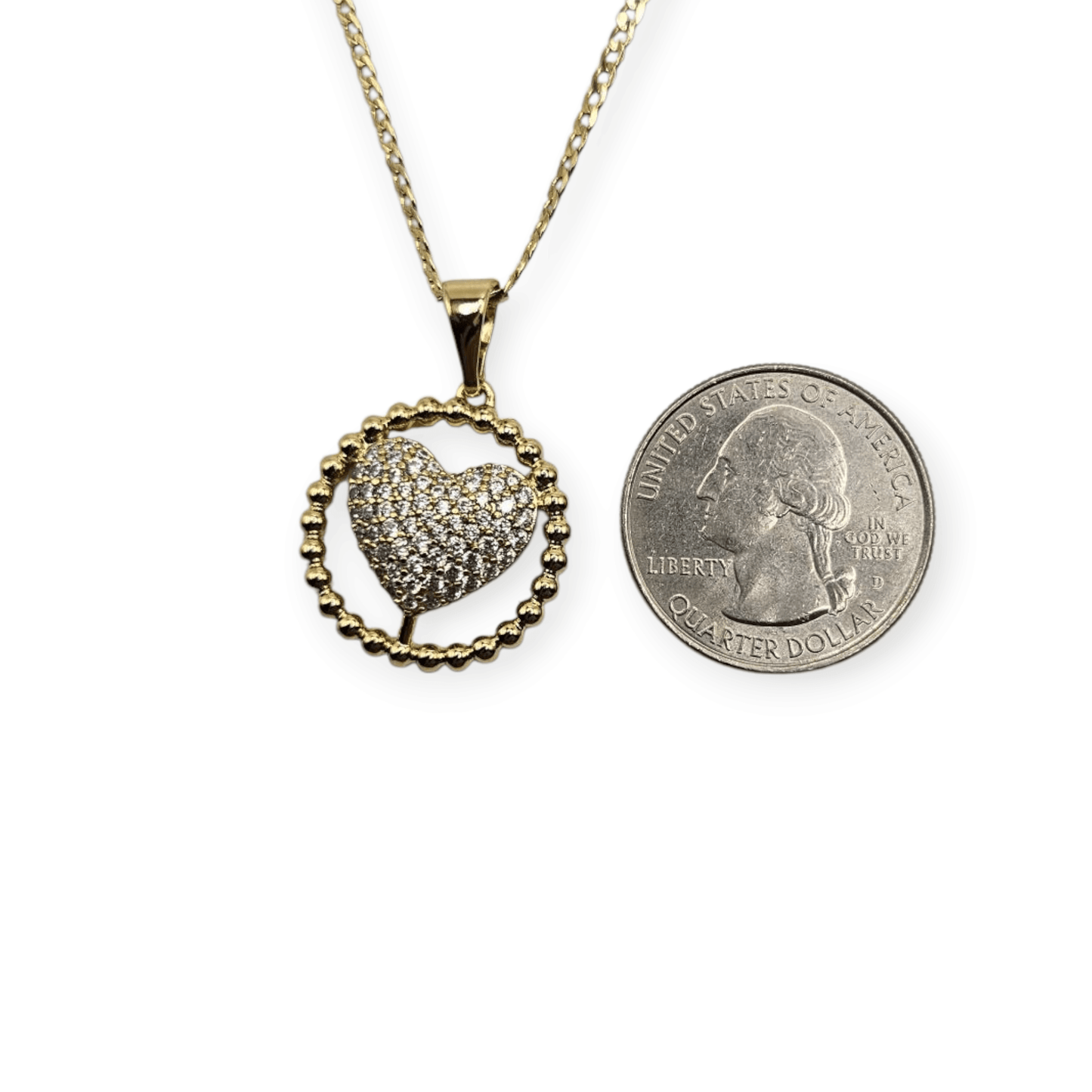 Heart 14K Gold Plated Necklace 19in Cuban Style Chain