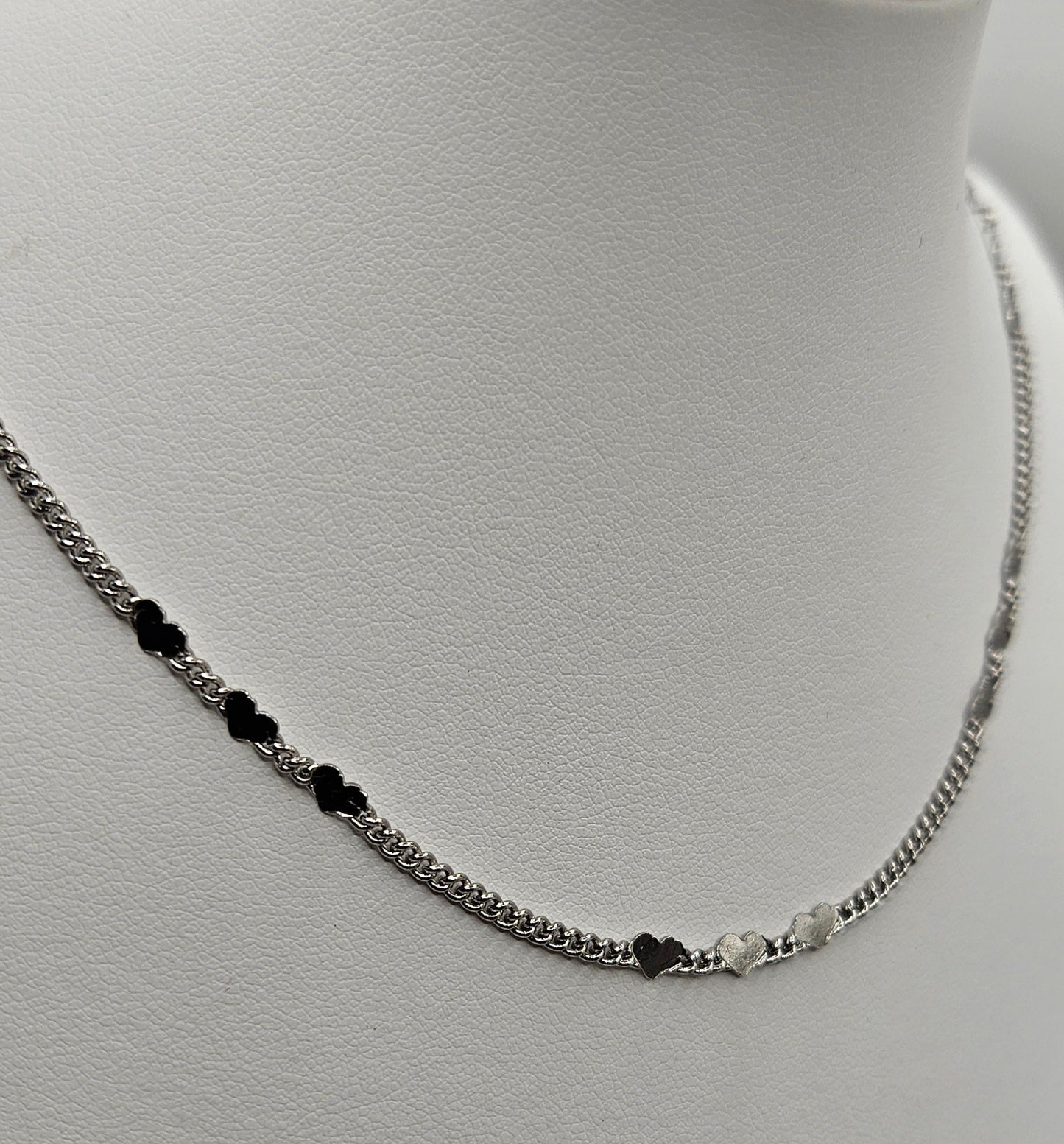 Heart and Link Chain Silver Chocker Necklace