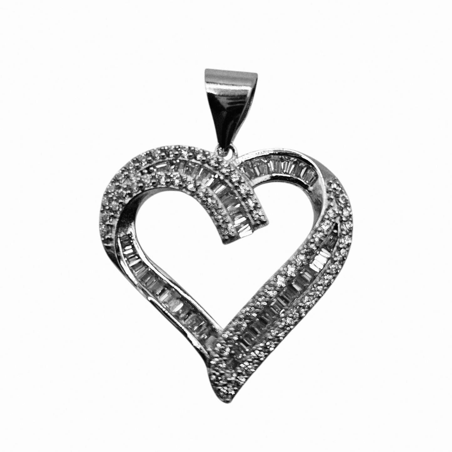Heart Pendant Silver 925 with Round and Square Cubic Zirconia