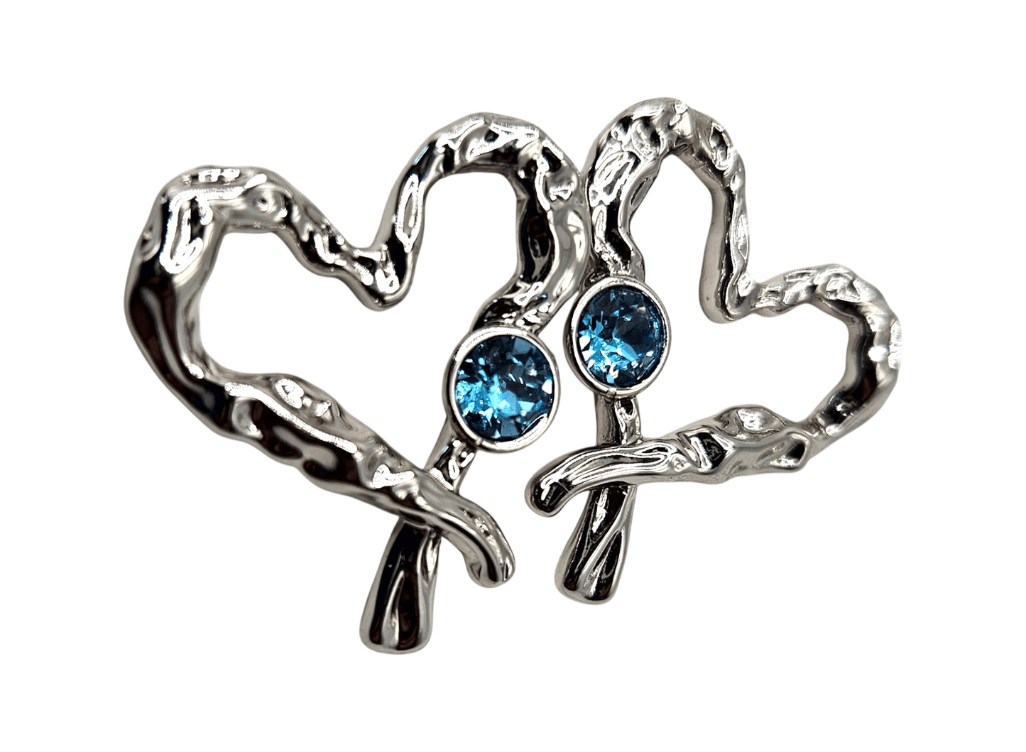 Heart Shape and Aquamarine Stone Silver Plated Stud Women Earrings