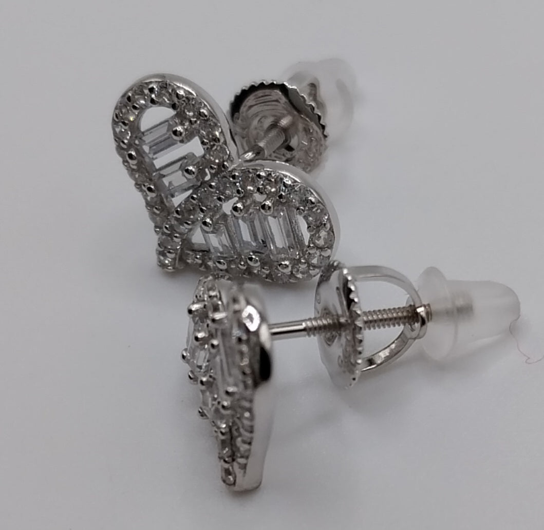Heart Stud Earrings with White Cubic Zirconia Stones