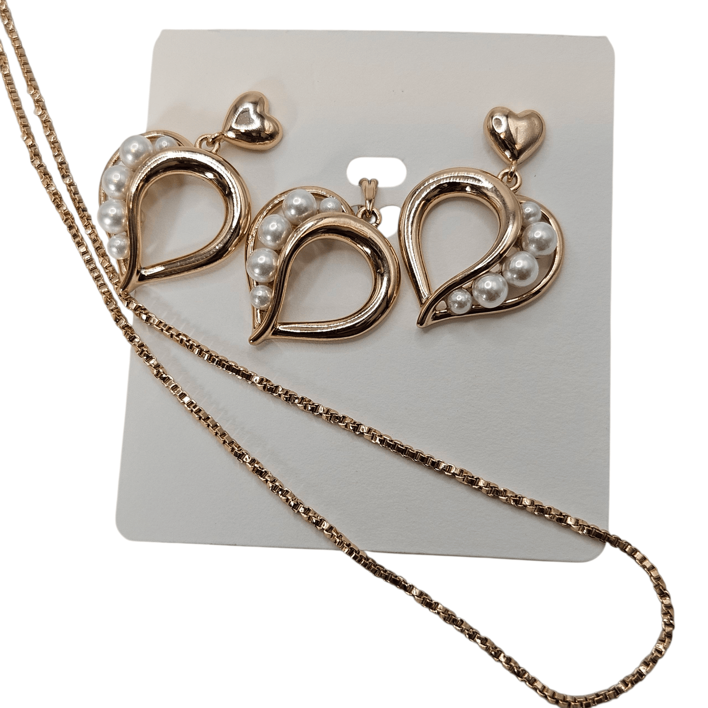 Heart with Pearls Earrings and Pendant Gold Plated Set Silver or Rose Gold - Plated