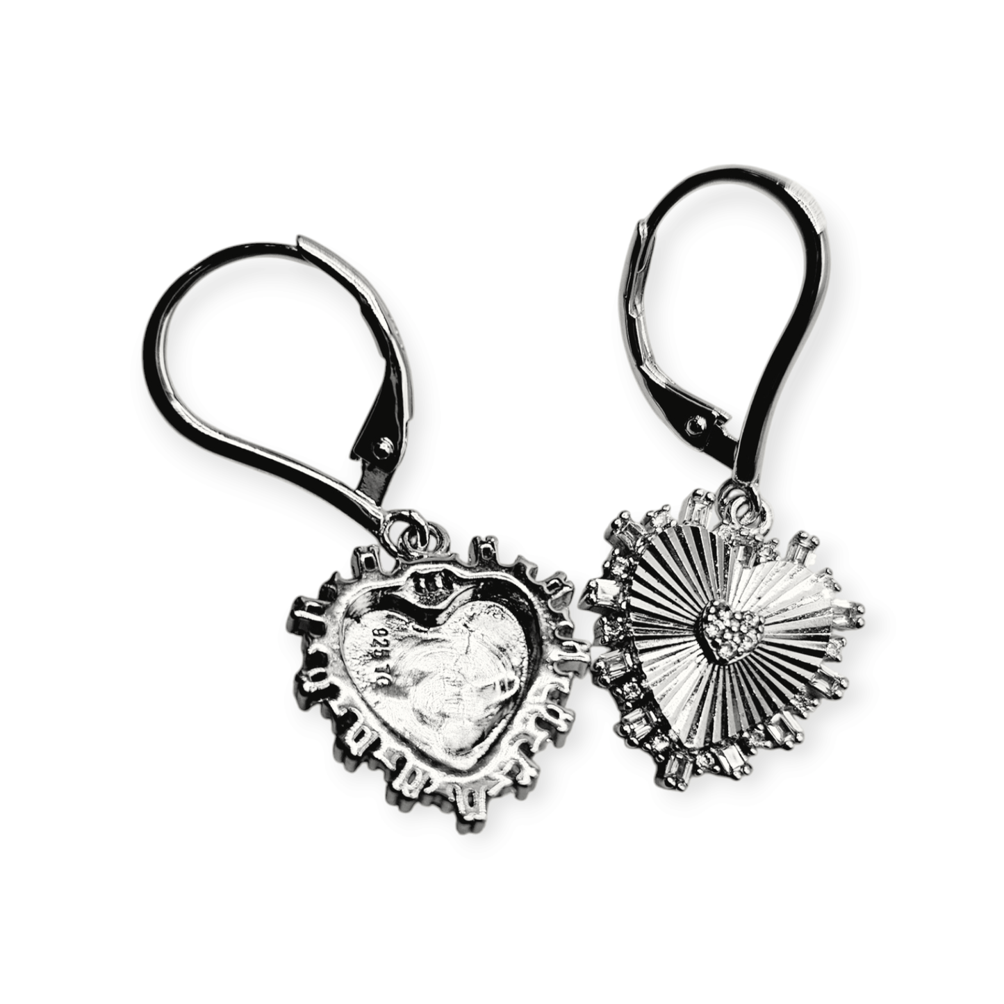Heart with White Cubic Zirconia Dangling Earrings