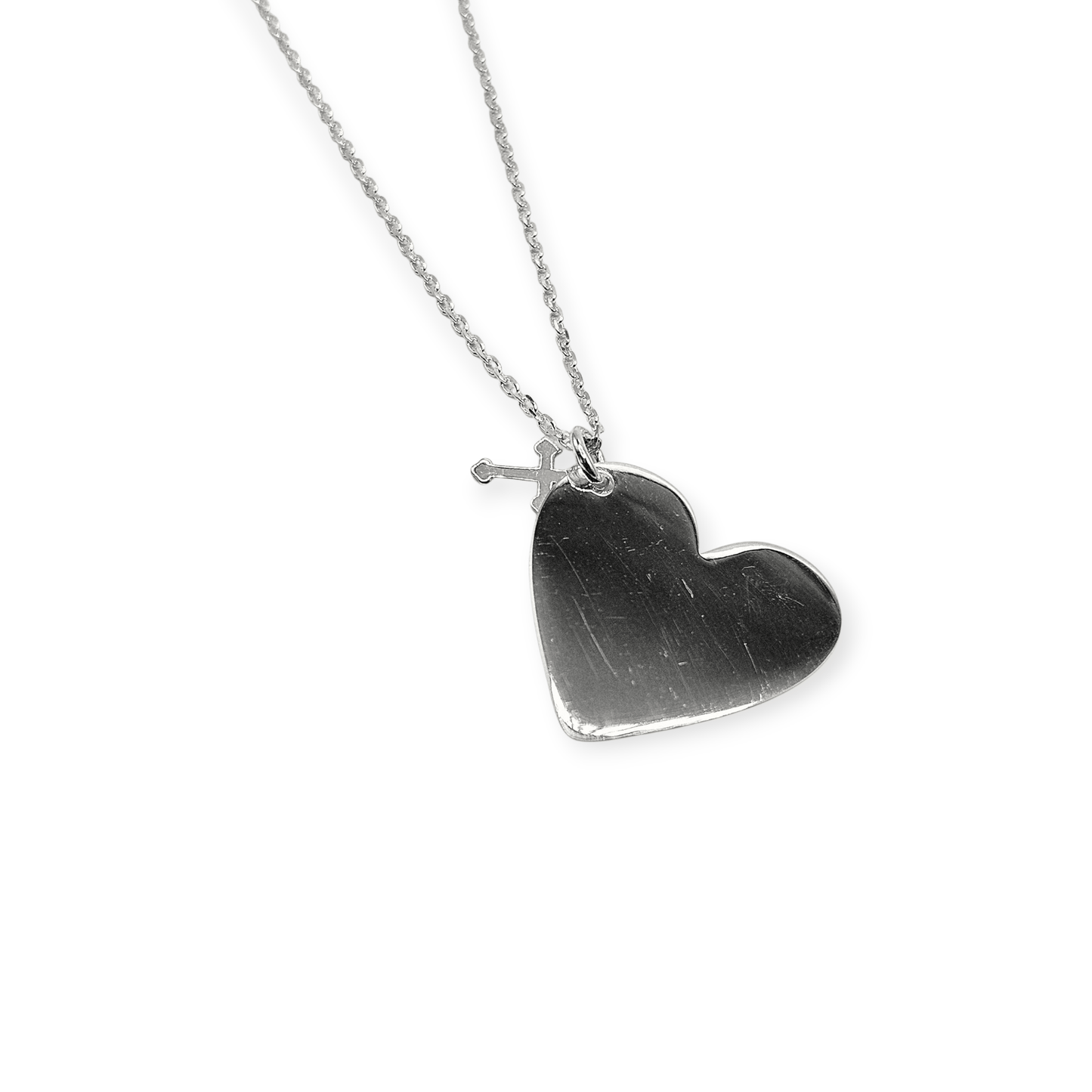 Hearth Necklace with Love & Faith Engraving Silver 925, 16" L Rollo Link Chain