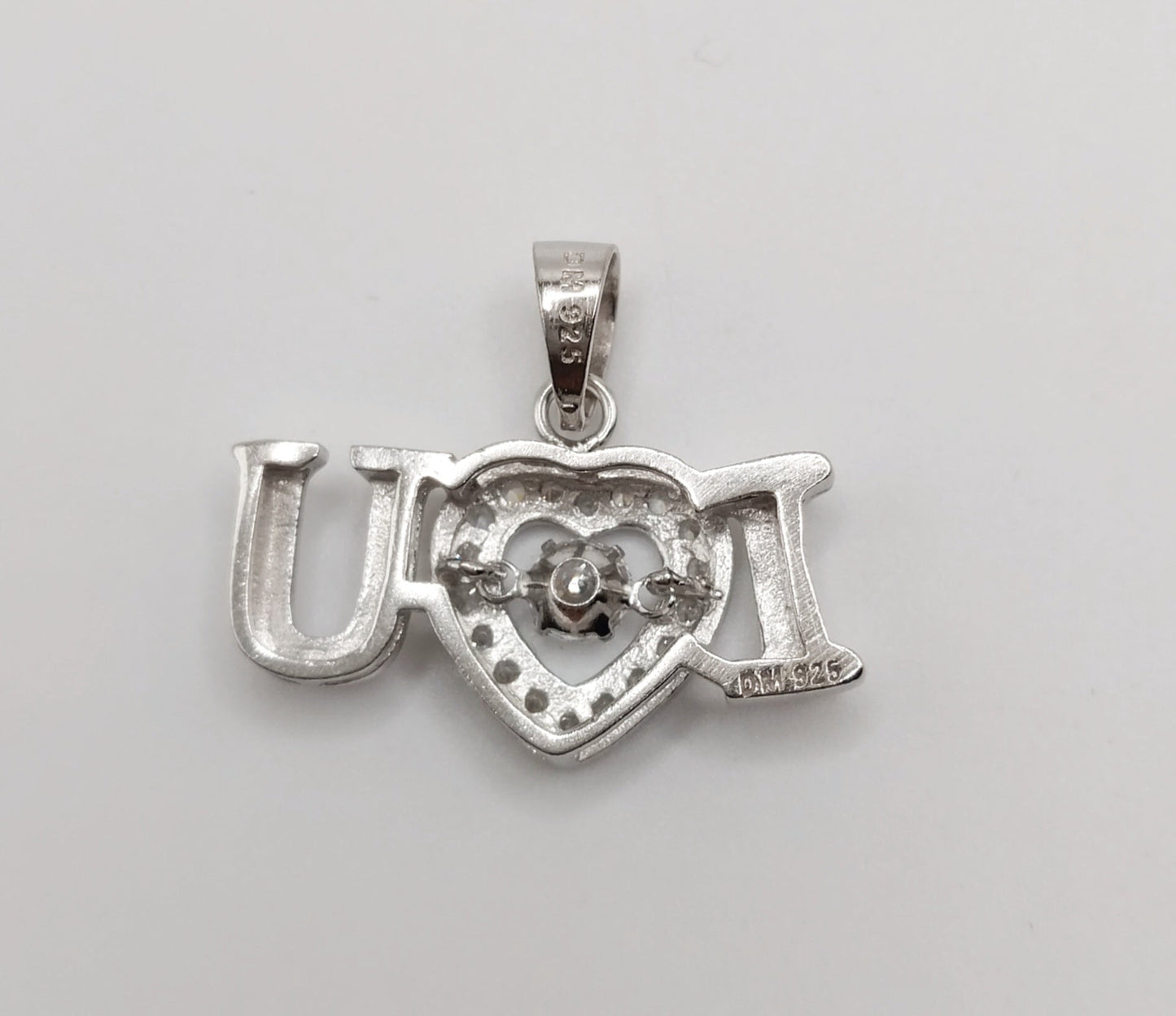 I Love U Silver 925 Heart Pendant with Cubic Zirconia
