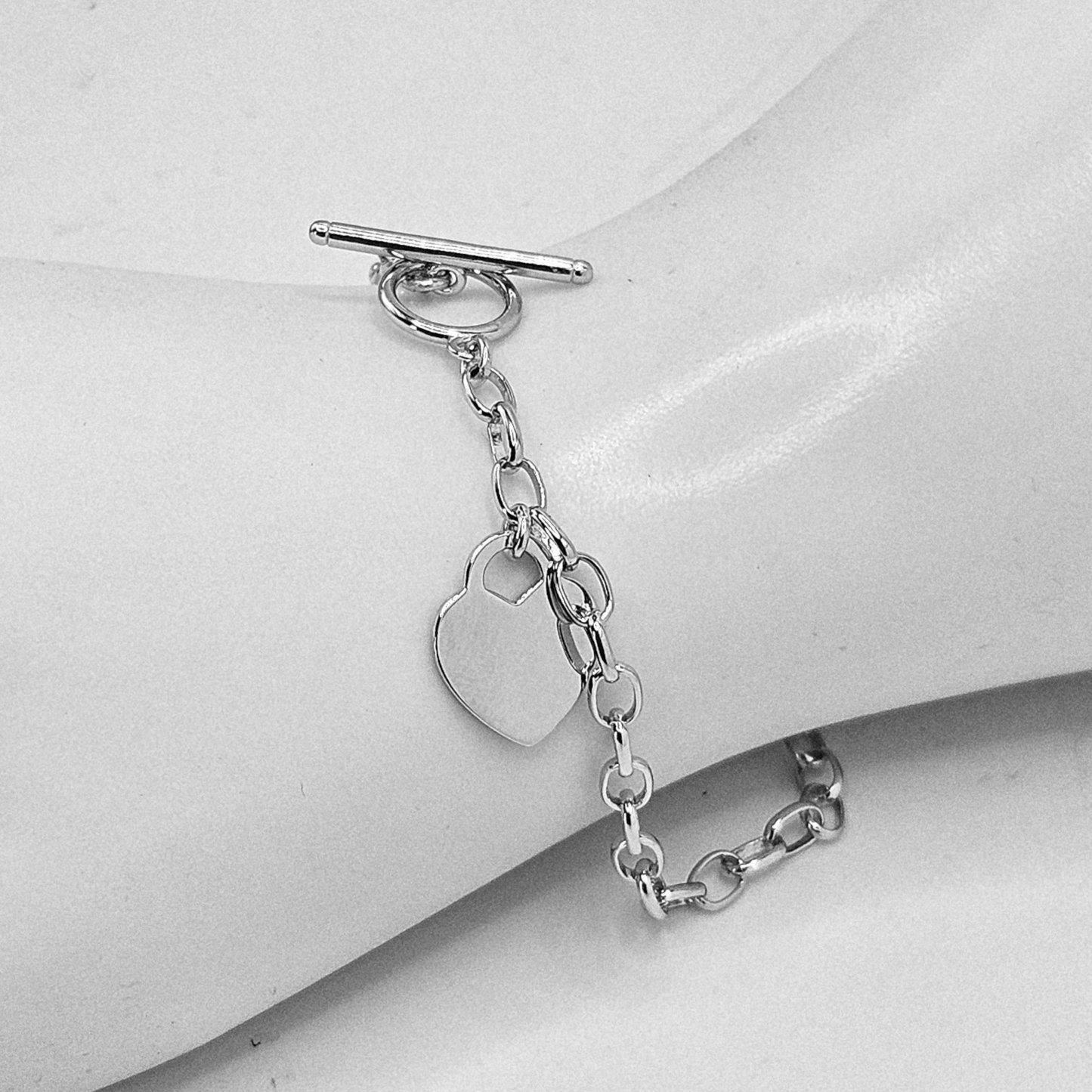 Link Charm Personalized Silver Bracelet with Heart Charm