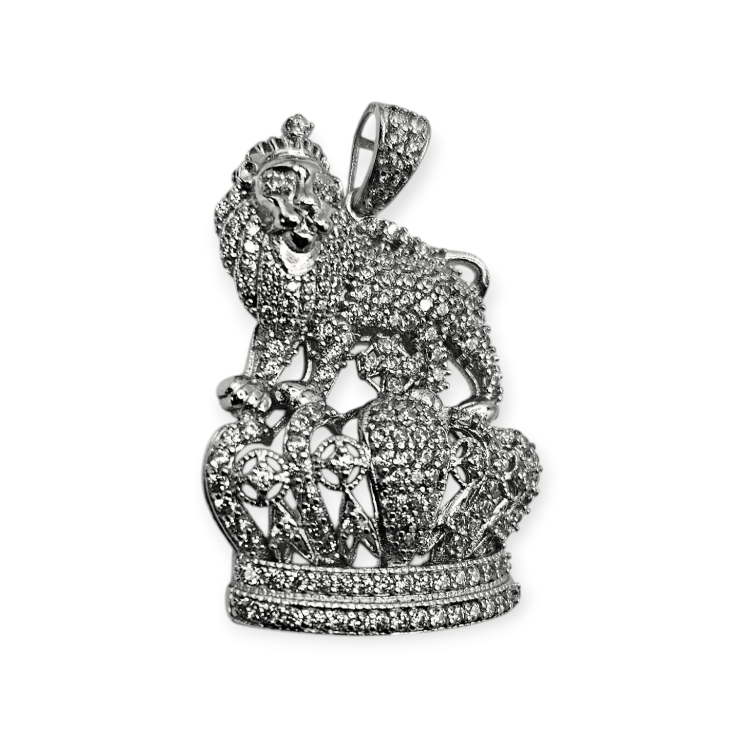 Lion and Crown Silver 925 Pendant with White Cubic Zirconia