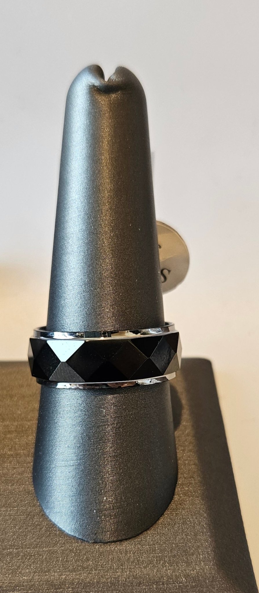 Men Ring with Black Tungsten Stone Design