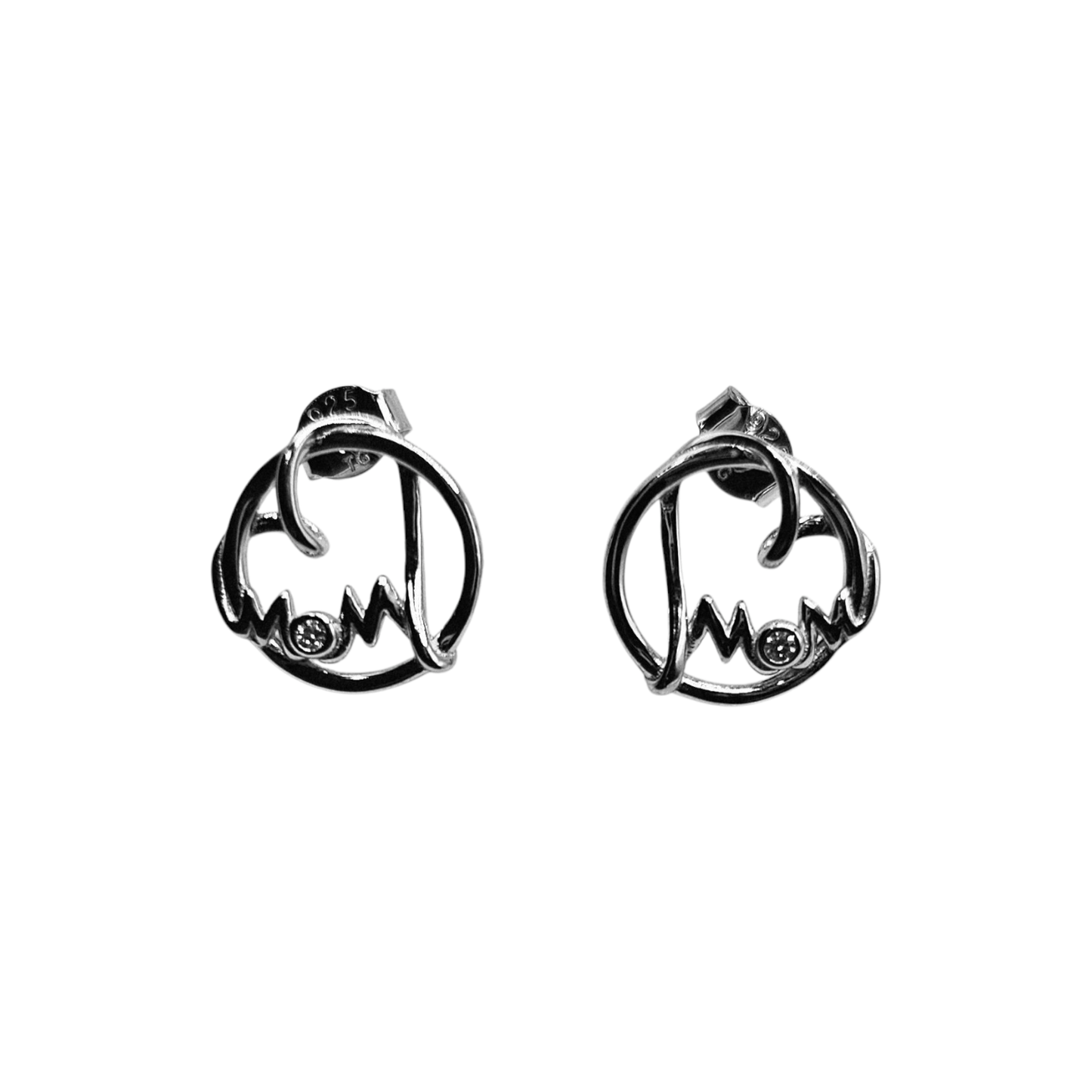 MOM Heart Shape Silver 925 Stud Earrings