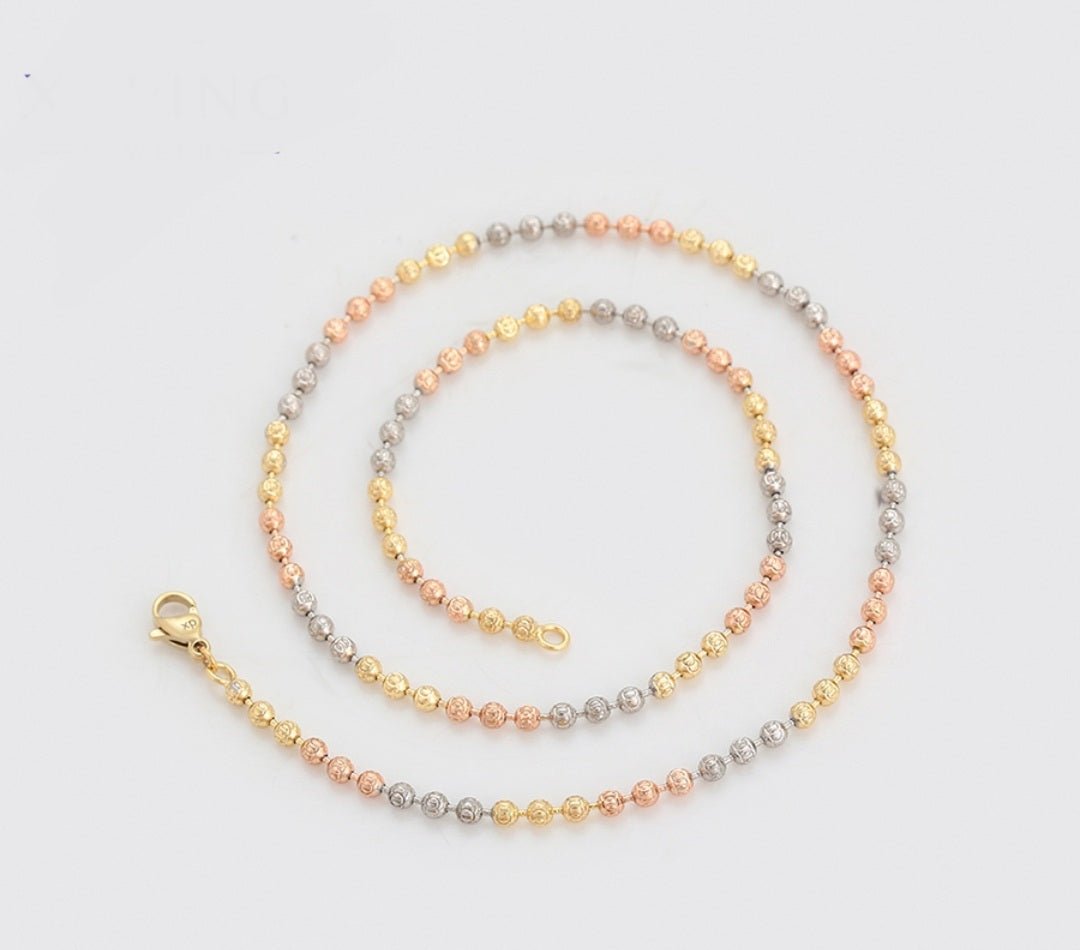 Multi Color Bead Necklace 14K Gold Plated 2mm