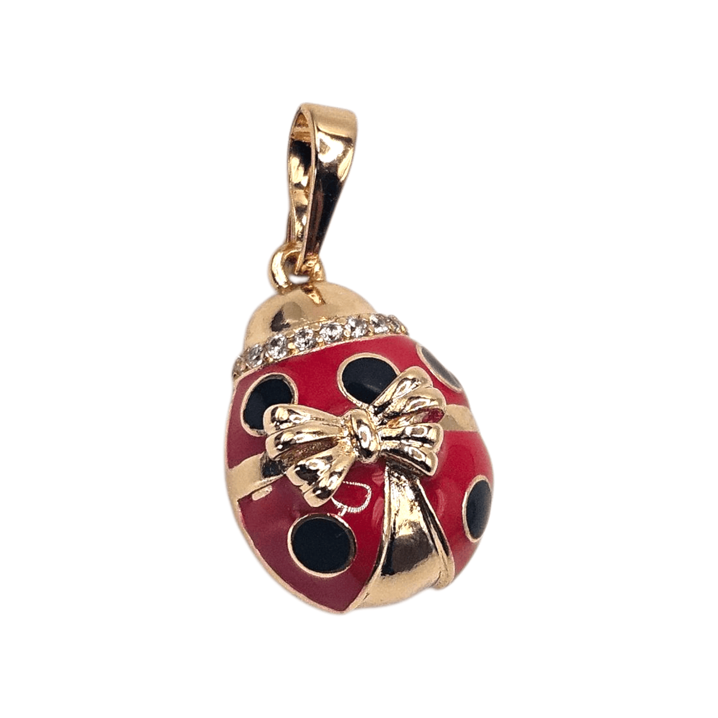 Red Lady Bug 18K Rose Gold Plated Pendant White CZ Stones