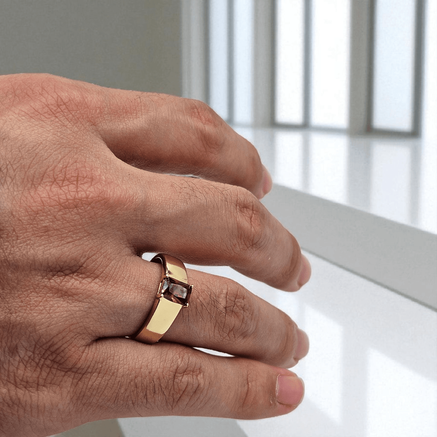 Red Stone Plain Ring 14k Gold Plated for Men or Women