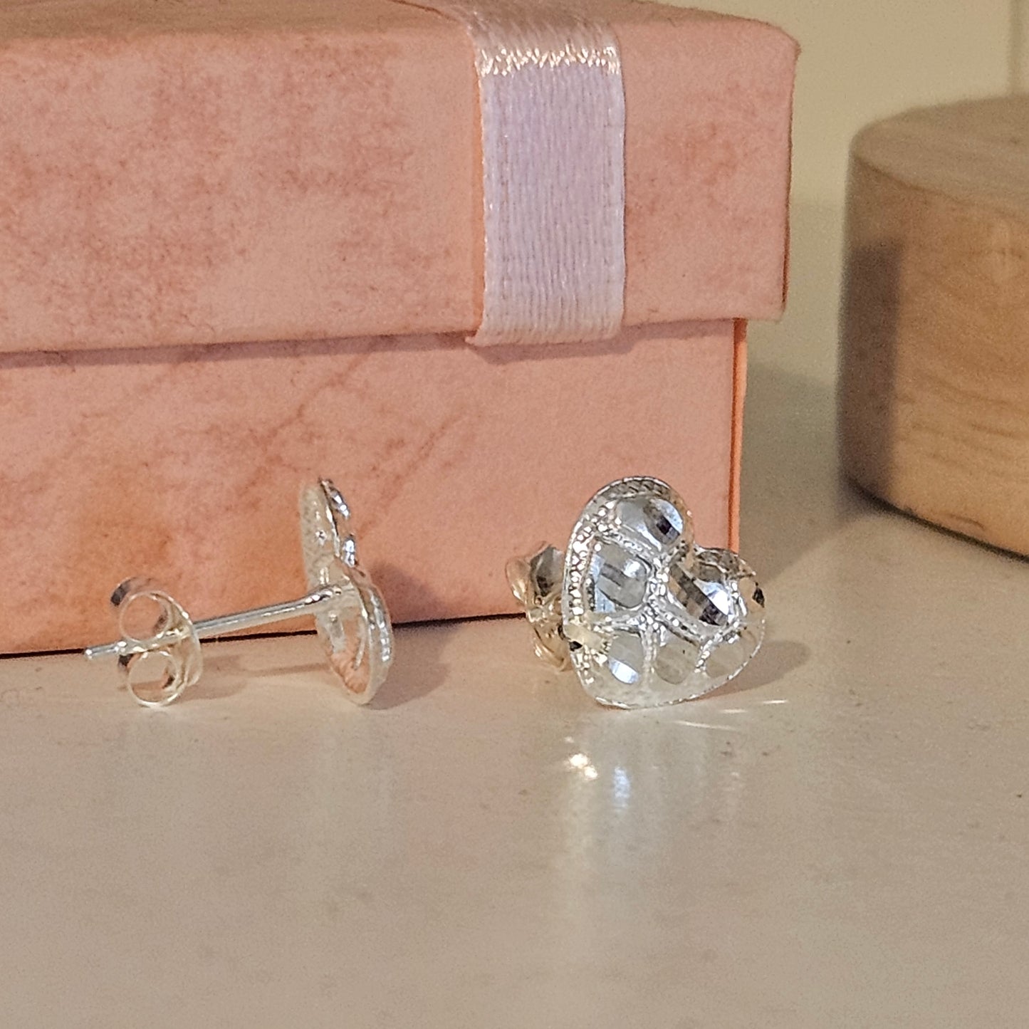 Cushion Heart Nugget Stud Earrings Silver 925