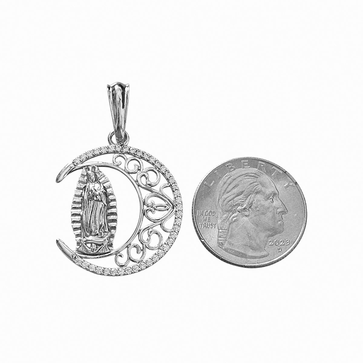 Crescent Moon with Virgin Mary Pendant Silver 925