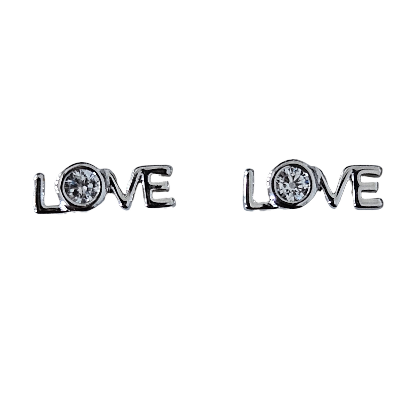 LOVE Silver 925 Stud Earrings with White Cubic Zirconia