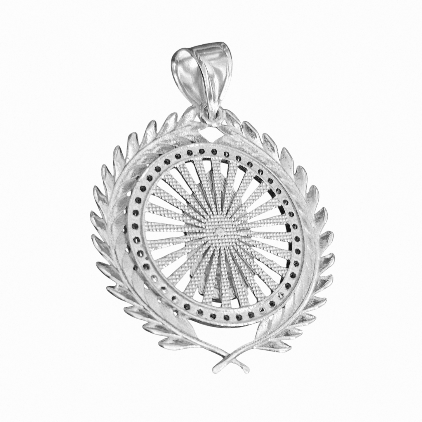 Virgin Mary Laurel Wreath Round Pendant Silver Virgen Maria Dije de Plata 925