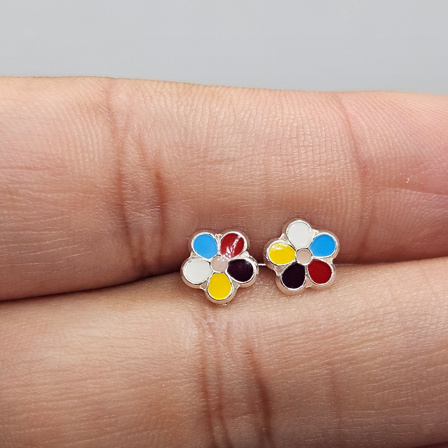 Colorfull Flower Stud Earrings for Girls 925 Silver