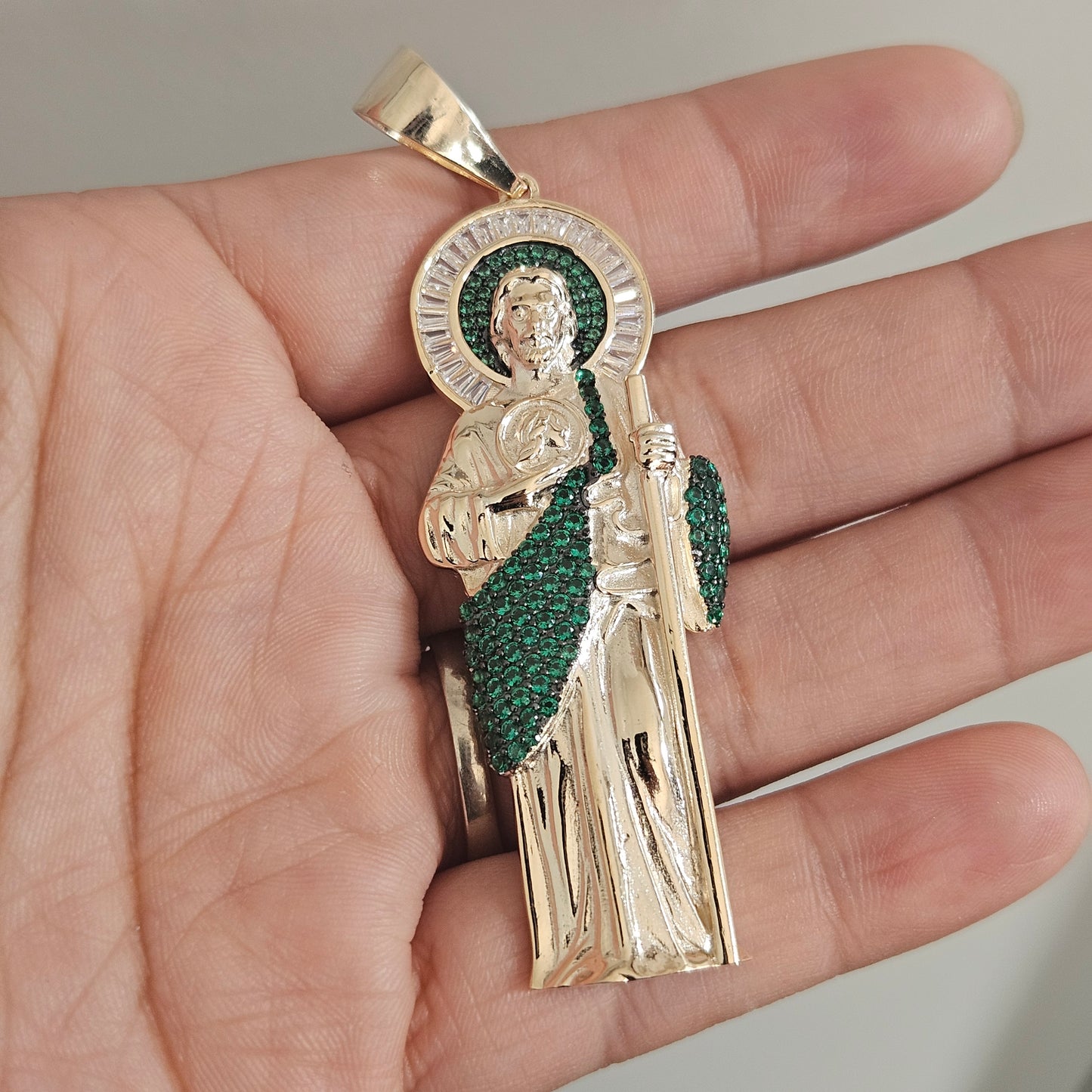 San Judas Large 14K GP Silver 925 Pendant Saint Jude for Men or Women