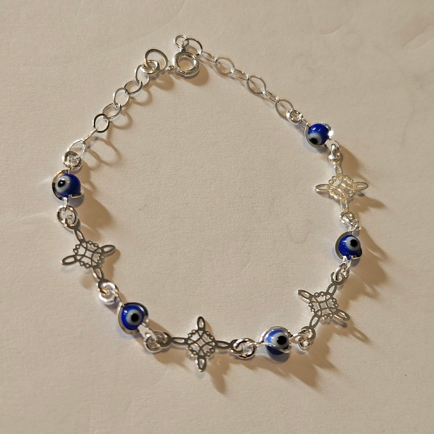 Blue Evil eye Bracelet Sterling Silver S925 with Witch's Knot Nudo de Bruja