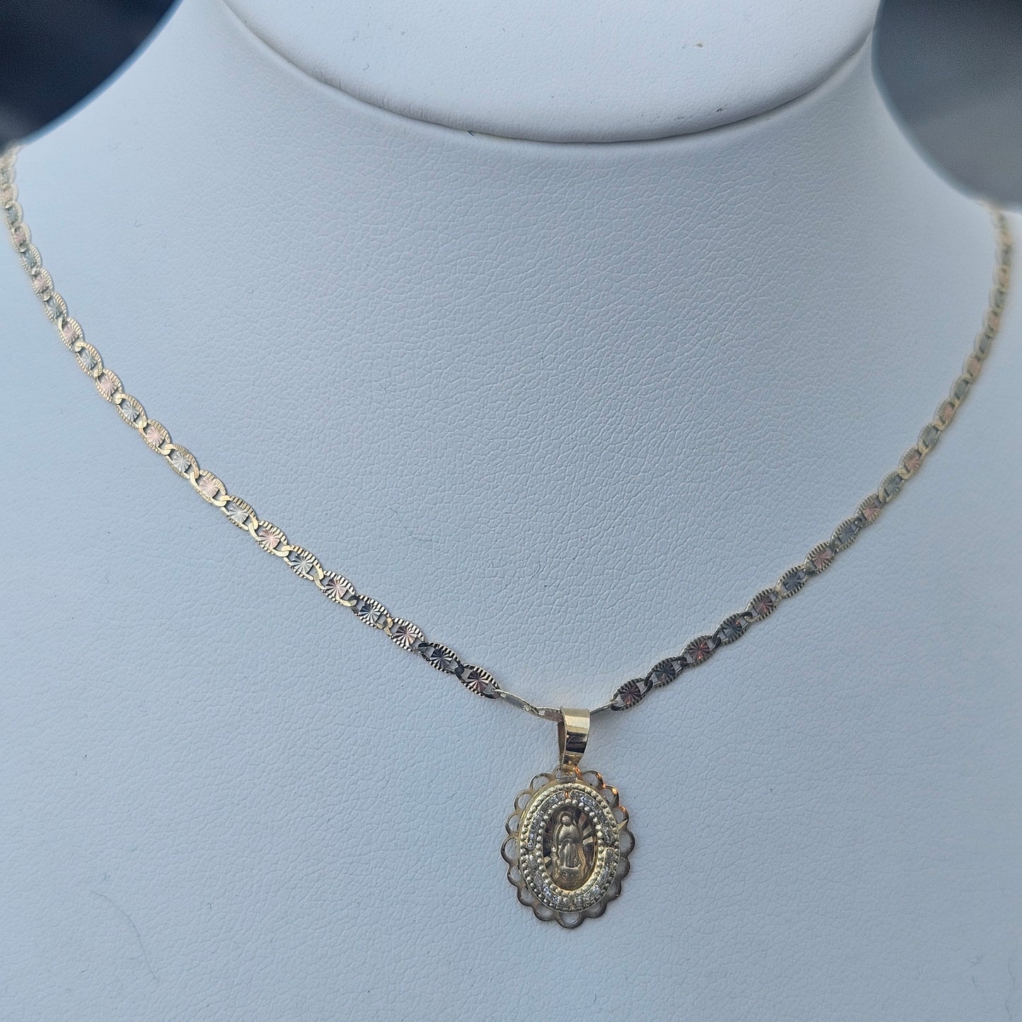 14K Virgen Maria Necklace 18" L Multicolor Chain