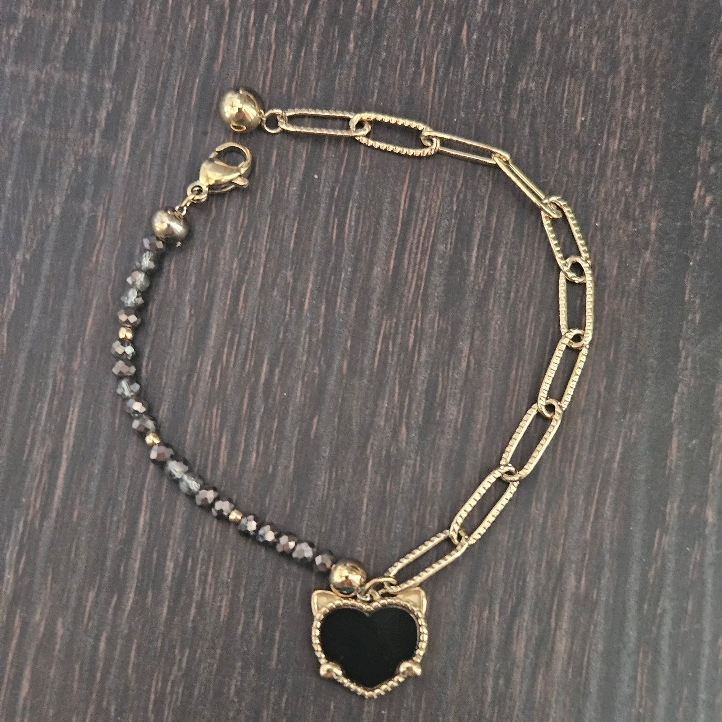 Fancy Paperclip and Beads 14K Gold over Stainless Steel Plated Bracelet